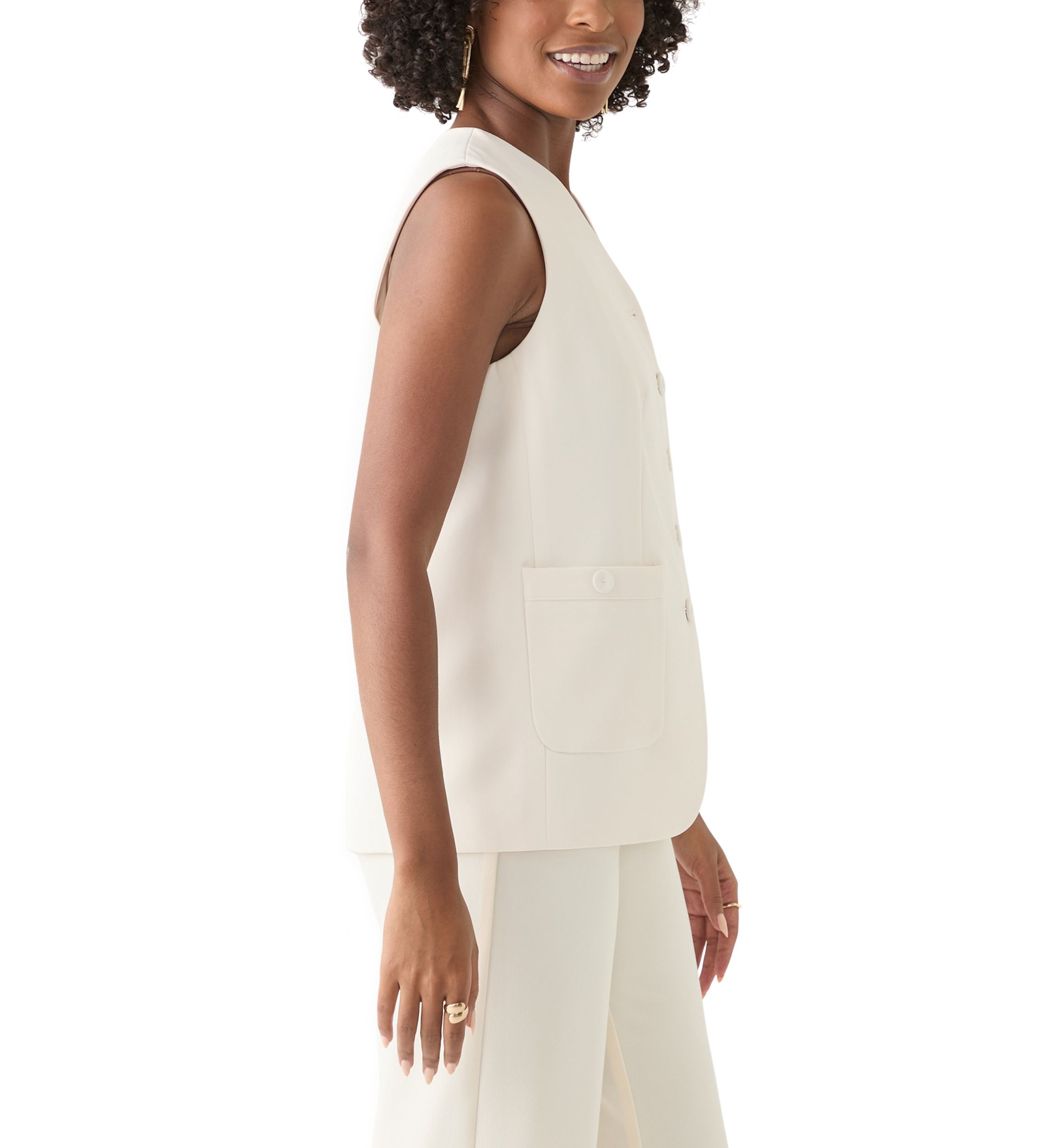 Petite Button Vest with Front Pockets