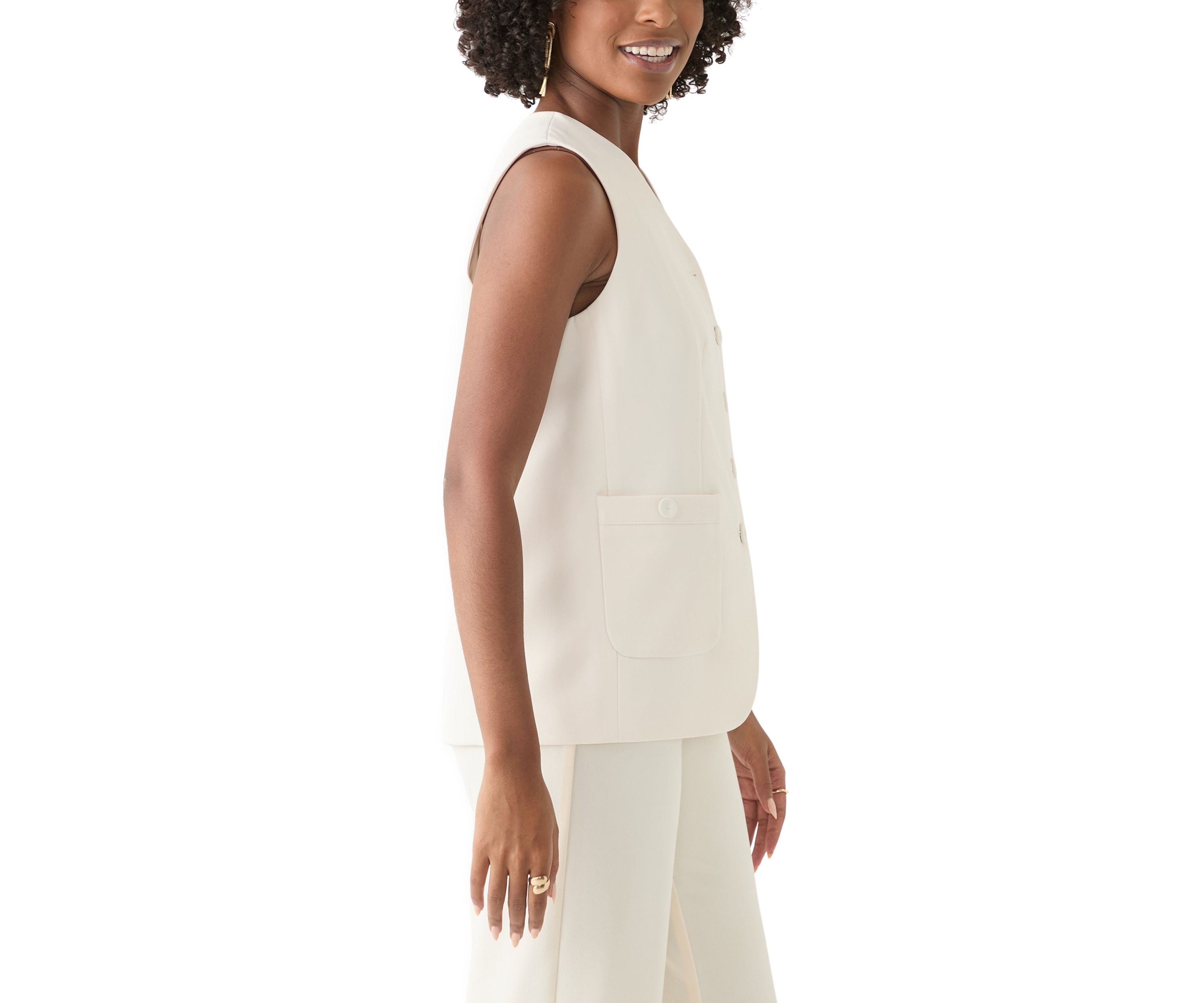Petite Button Vest with Front Pockets