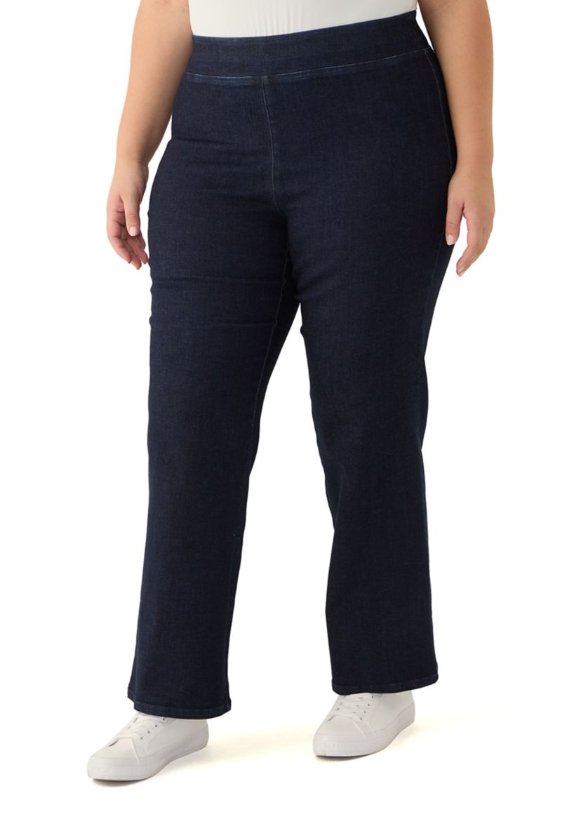 Plus Size Pull On Wide Leg Denim Pants