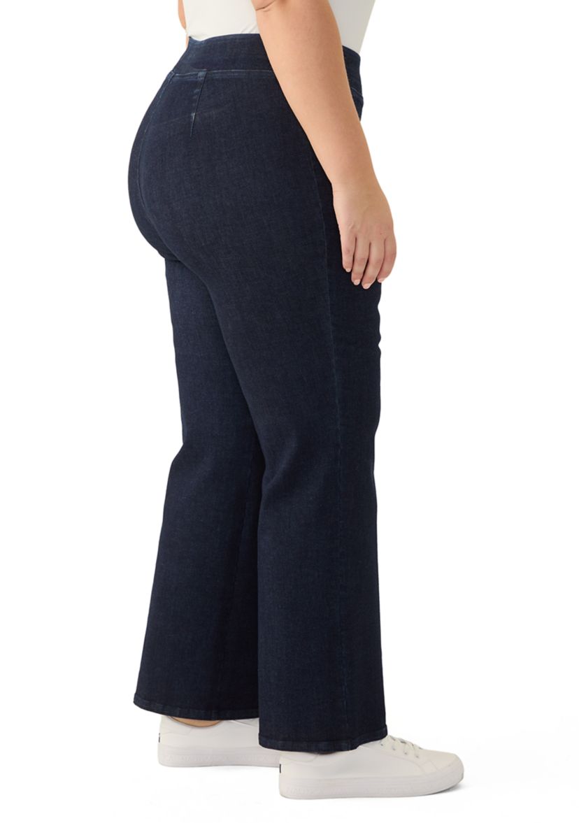 Plus Size Pull On Wide Leg Denim Pants