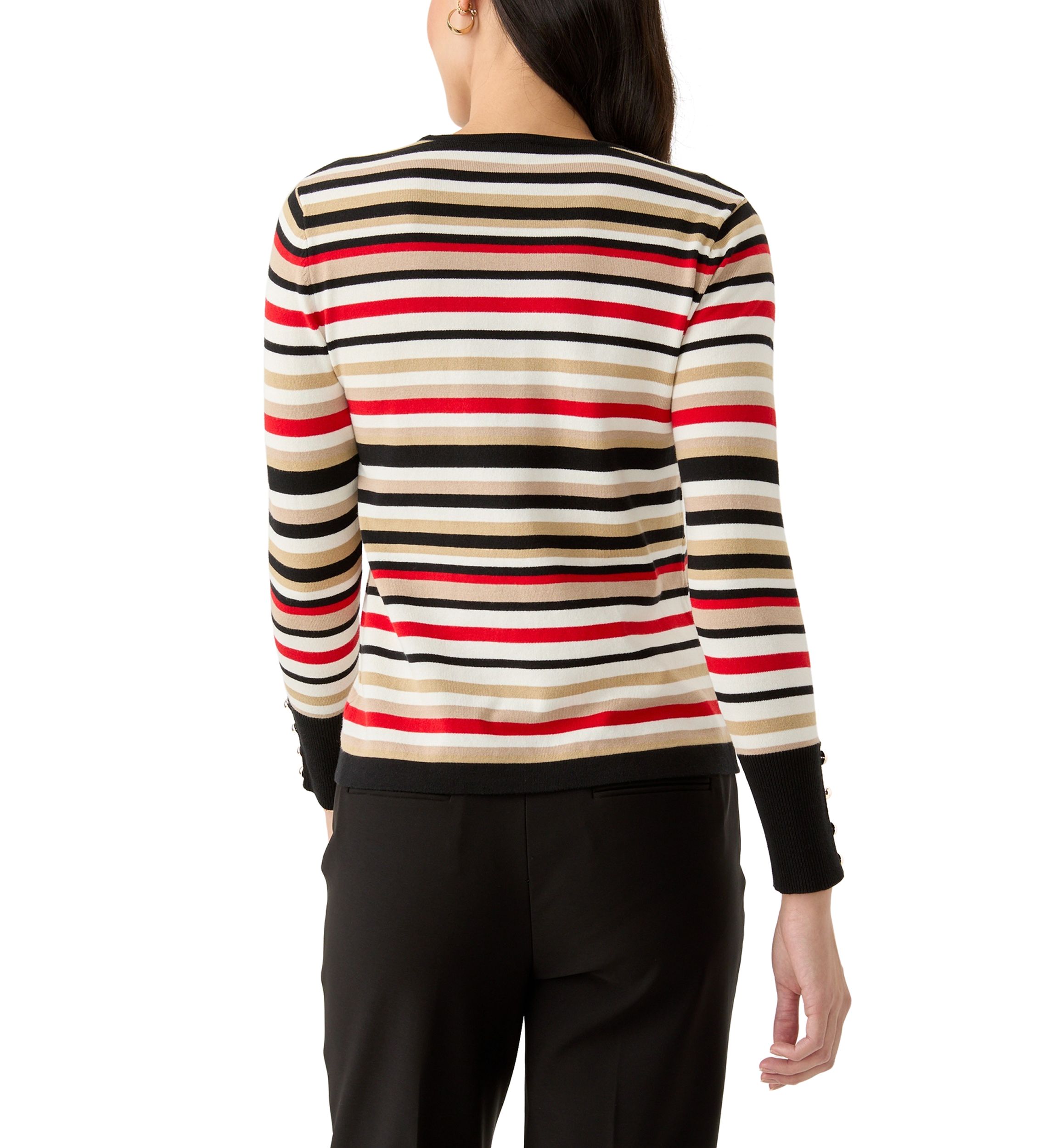 Womens Striped Button Sleeve Sweater