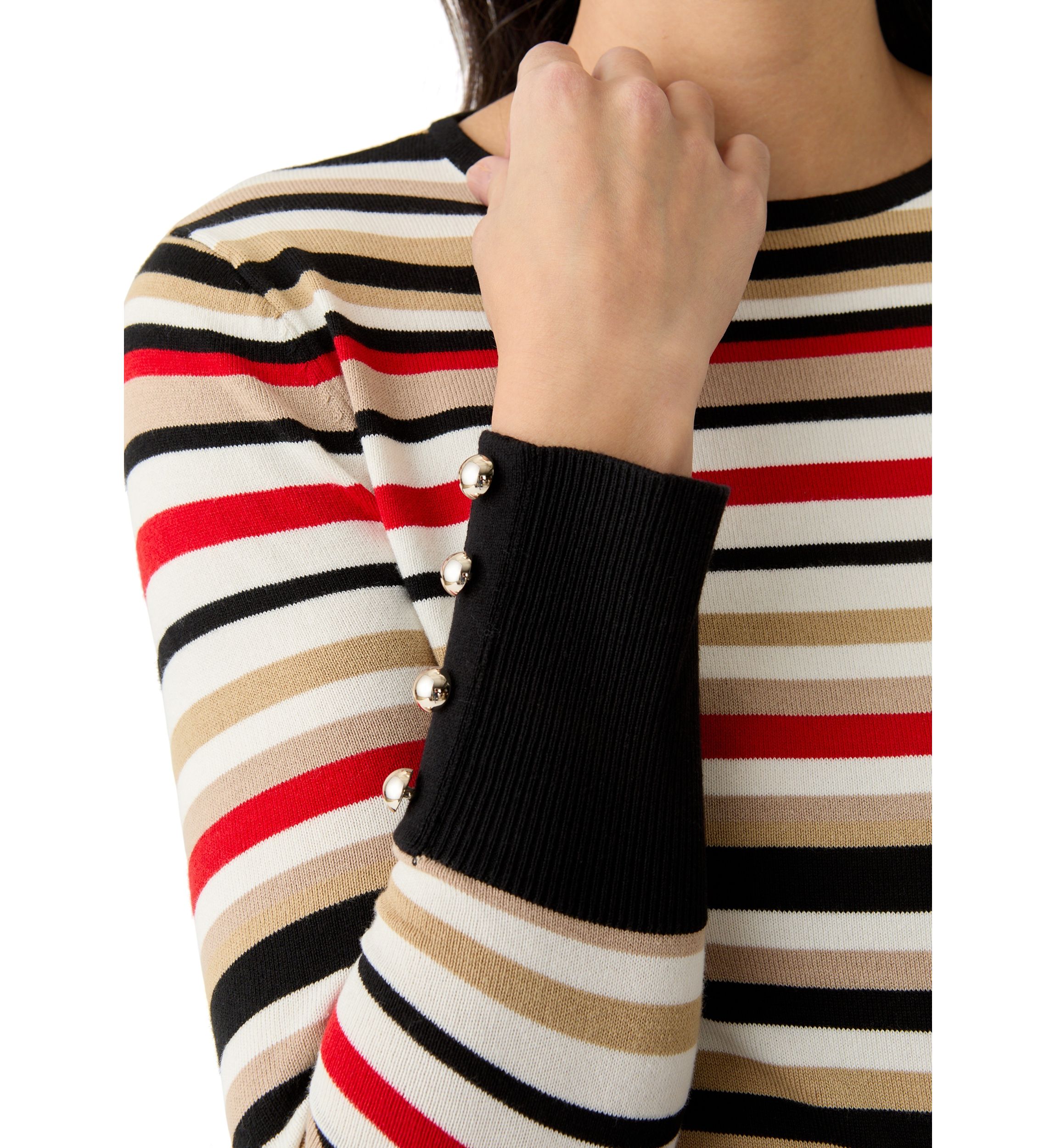Womens Striped Button Sleeve Sweater