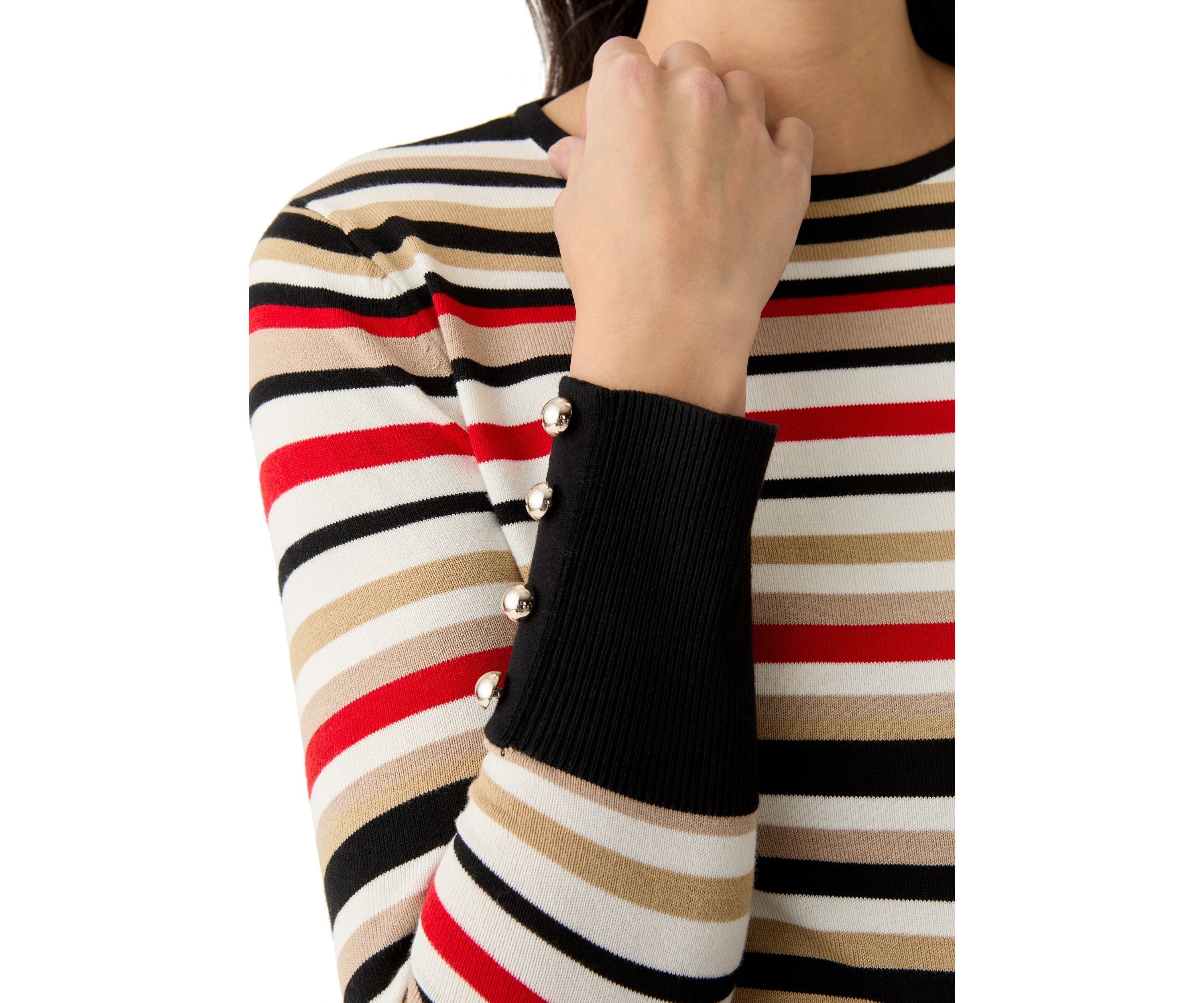Womens Striped Button Sleeve Sweater