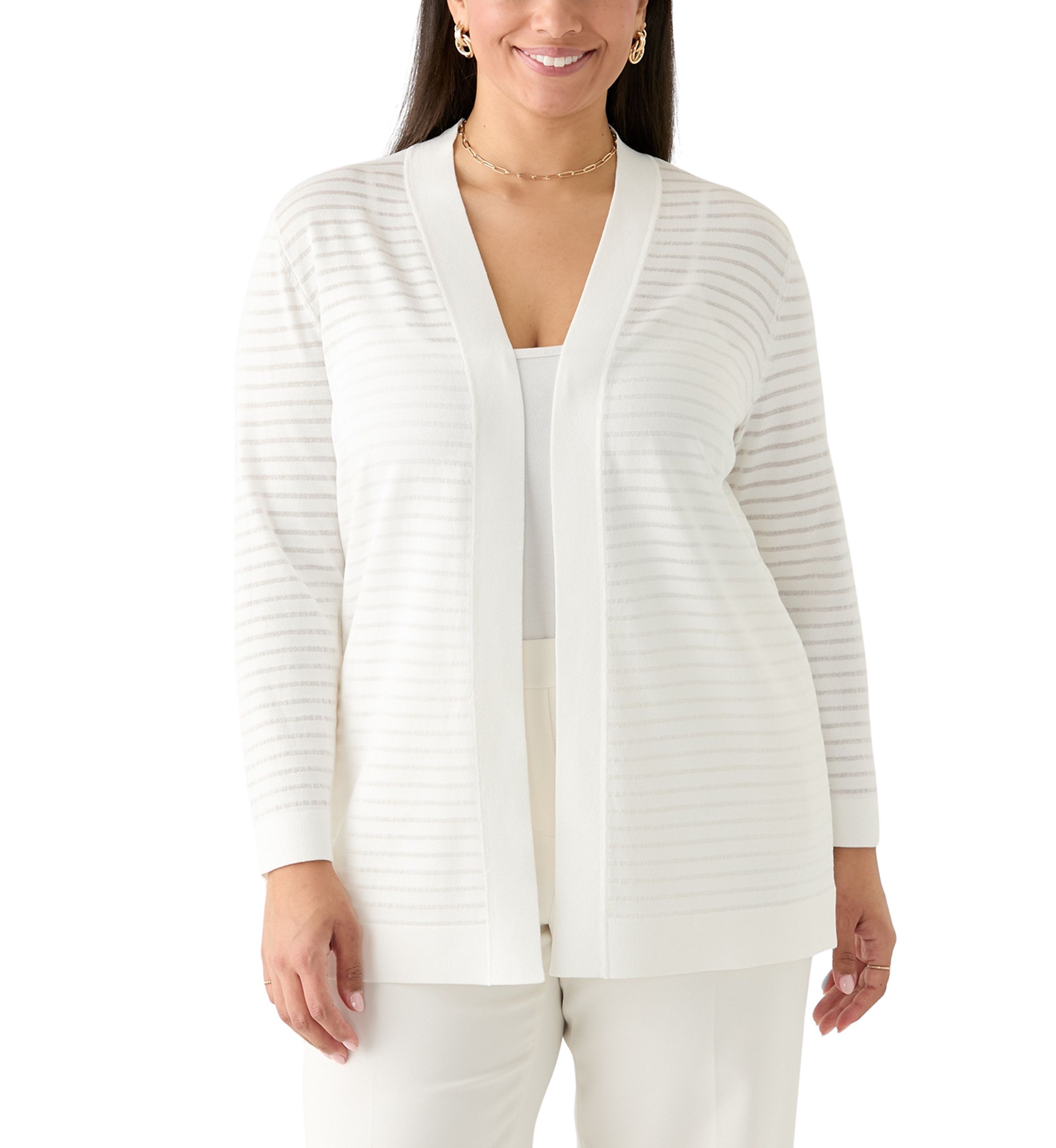 Plus Size Sheer Stripe Cardigan