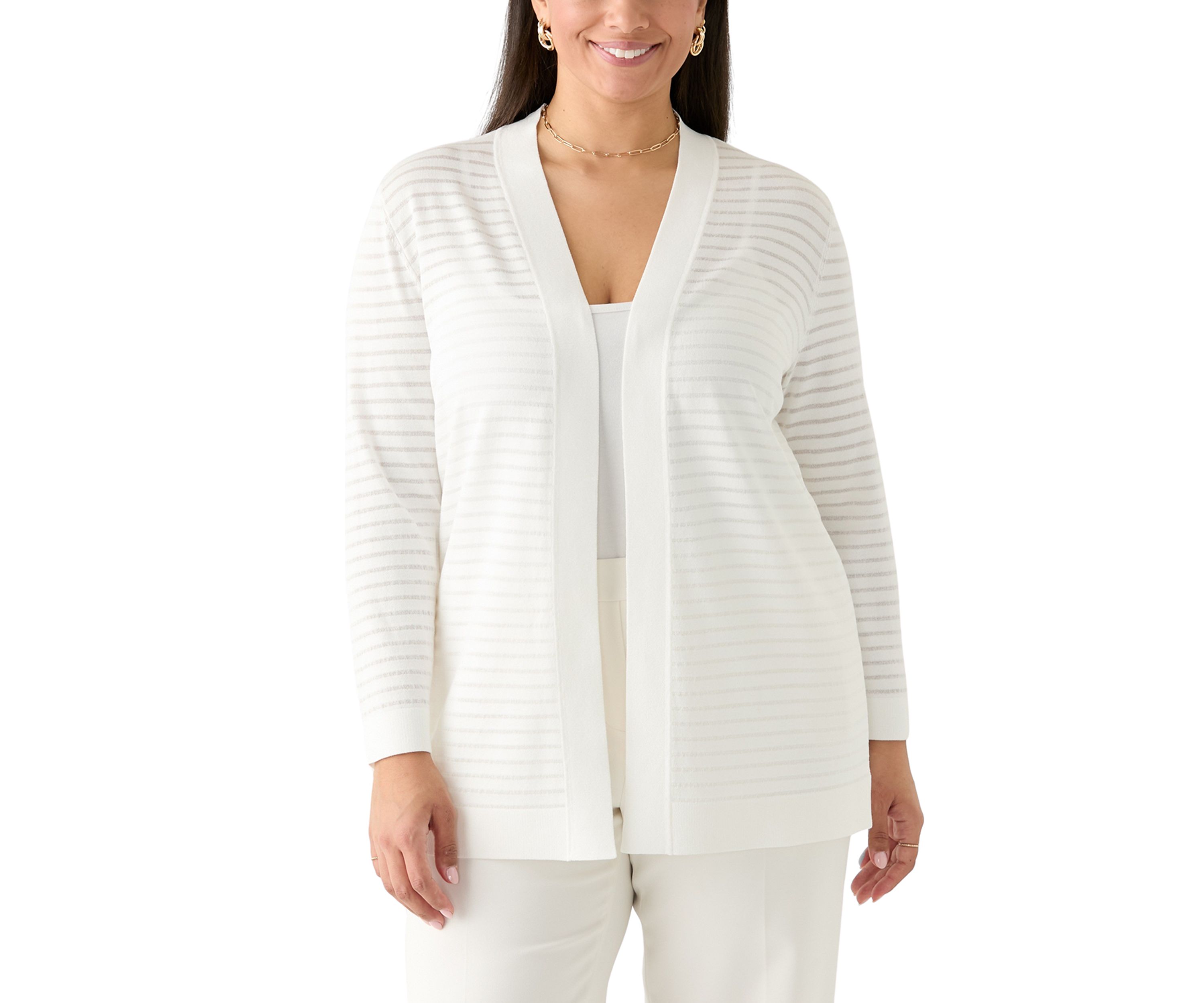 Plus Size Sheer Stripe Cardigan