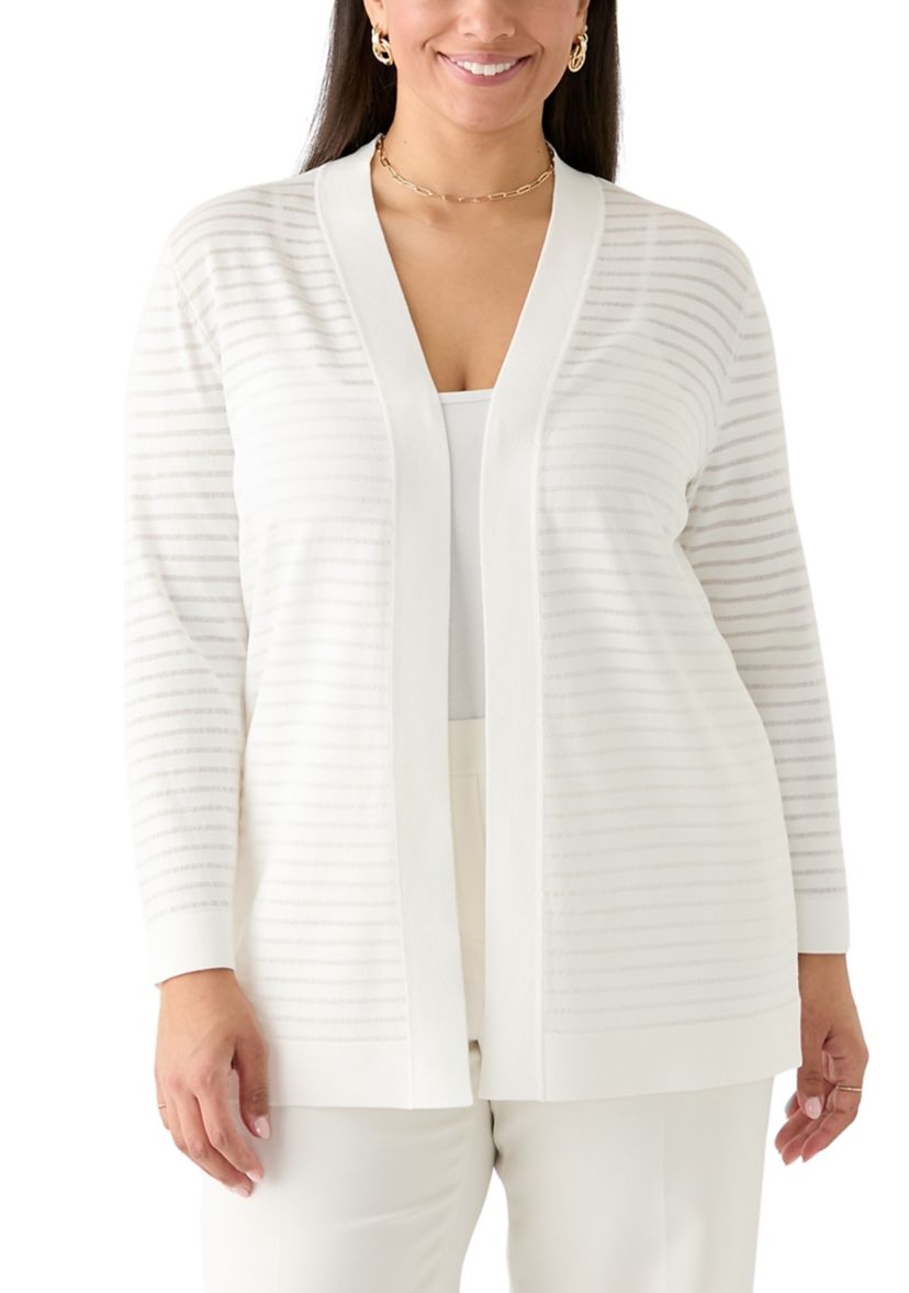 Plus Size Sheer Stripe Cardigan