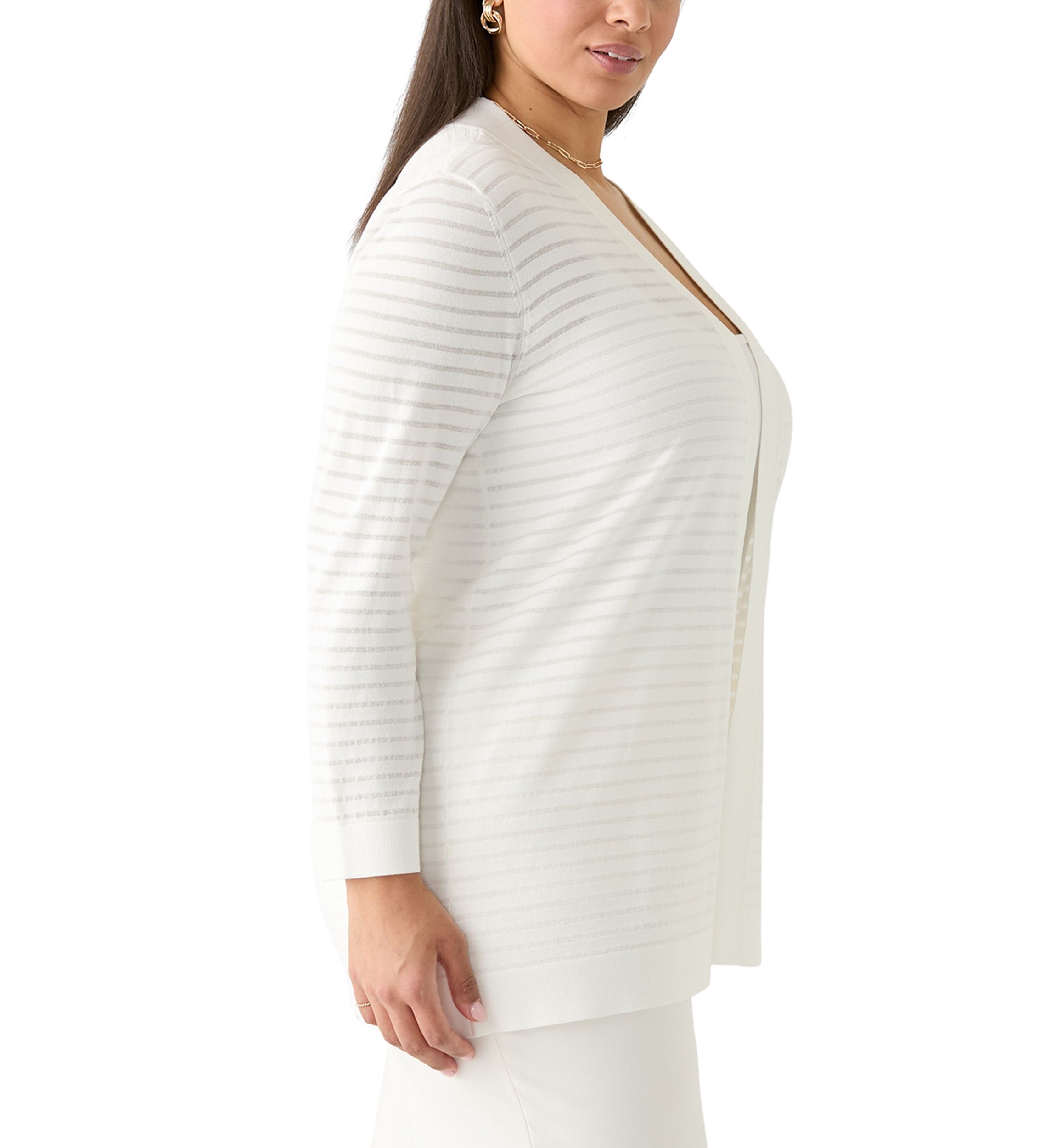 Plus Size Sheer Stripe Cardigan