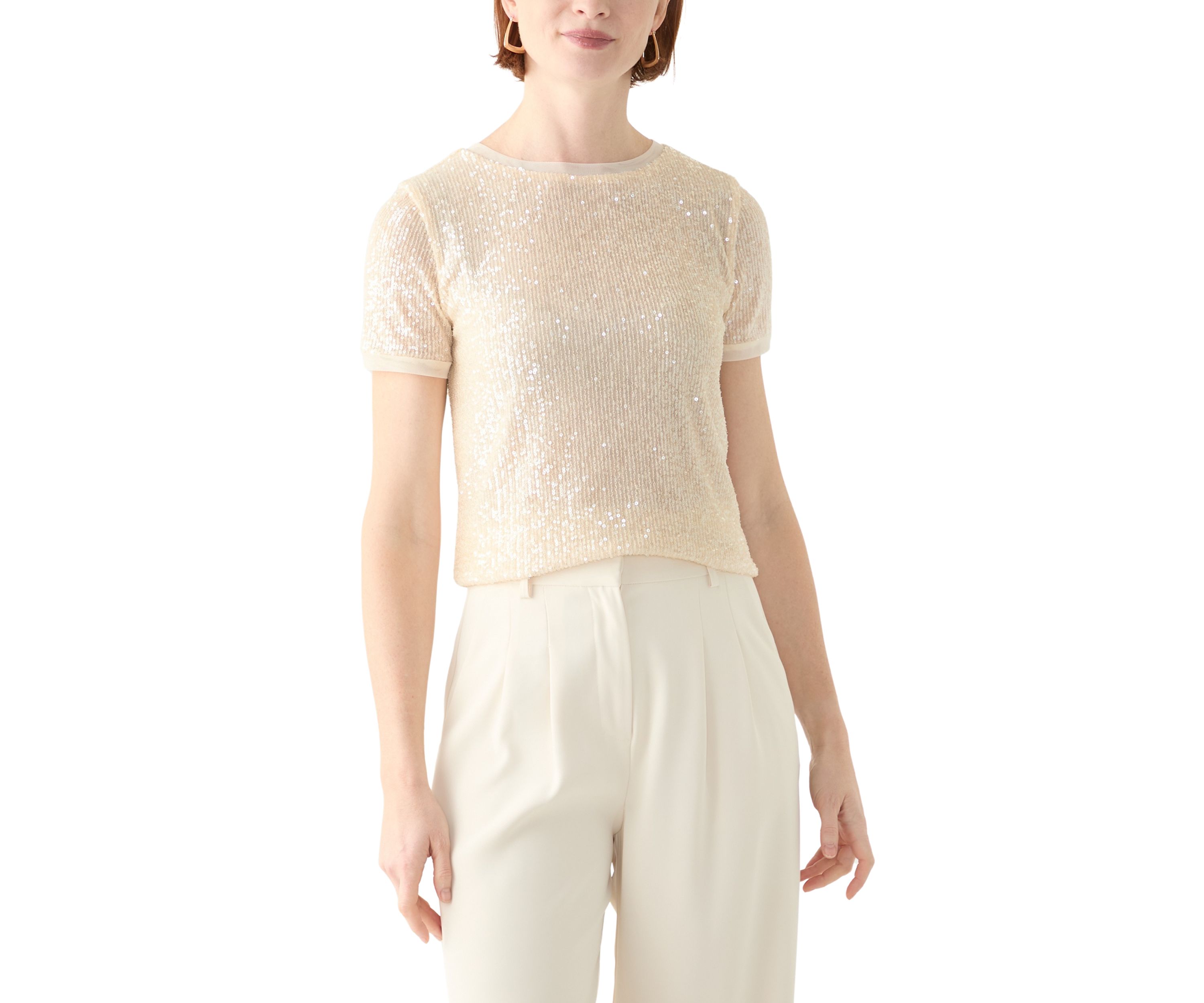 Womens Short Sleeve Sequin Top