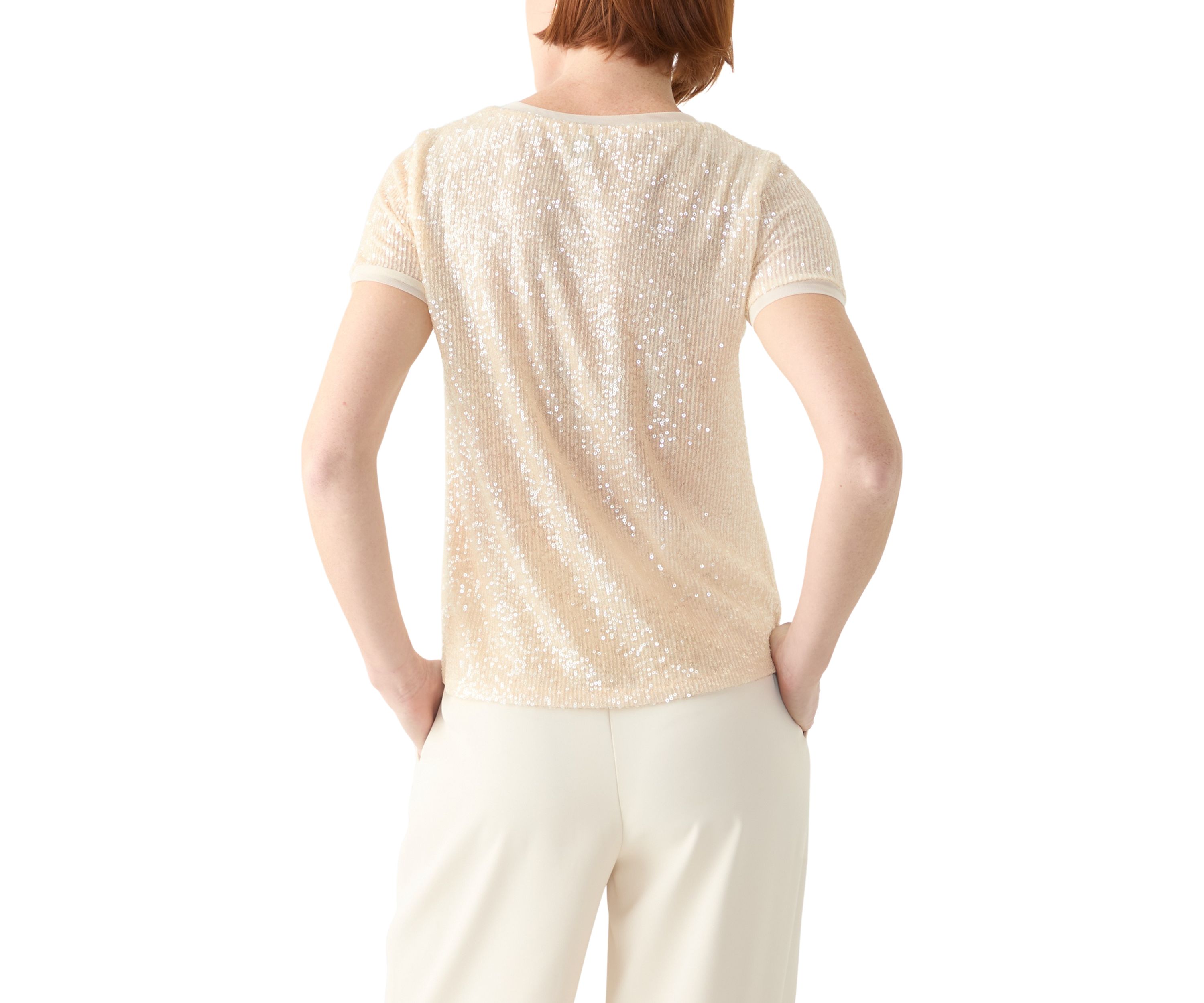 Womens Short Sleeve Sequin Top