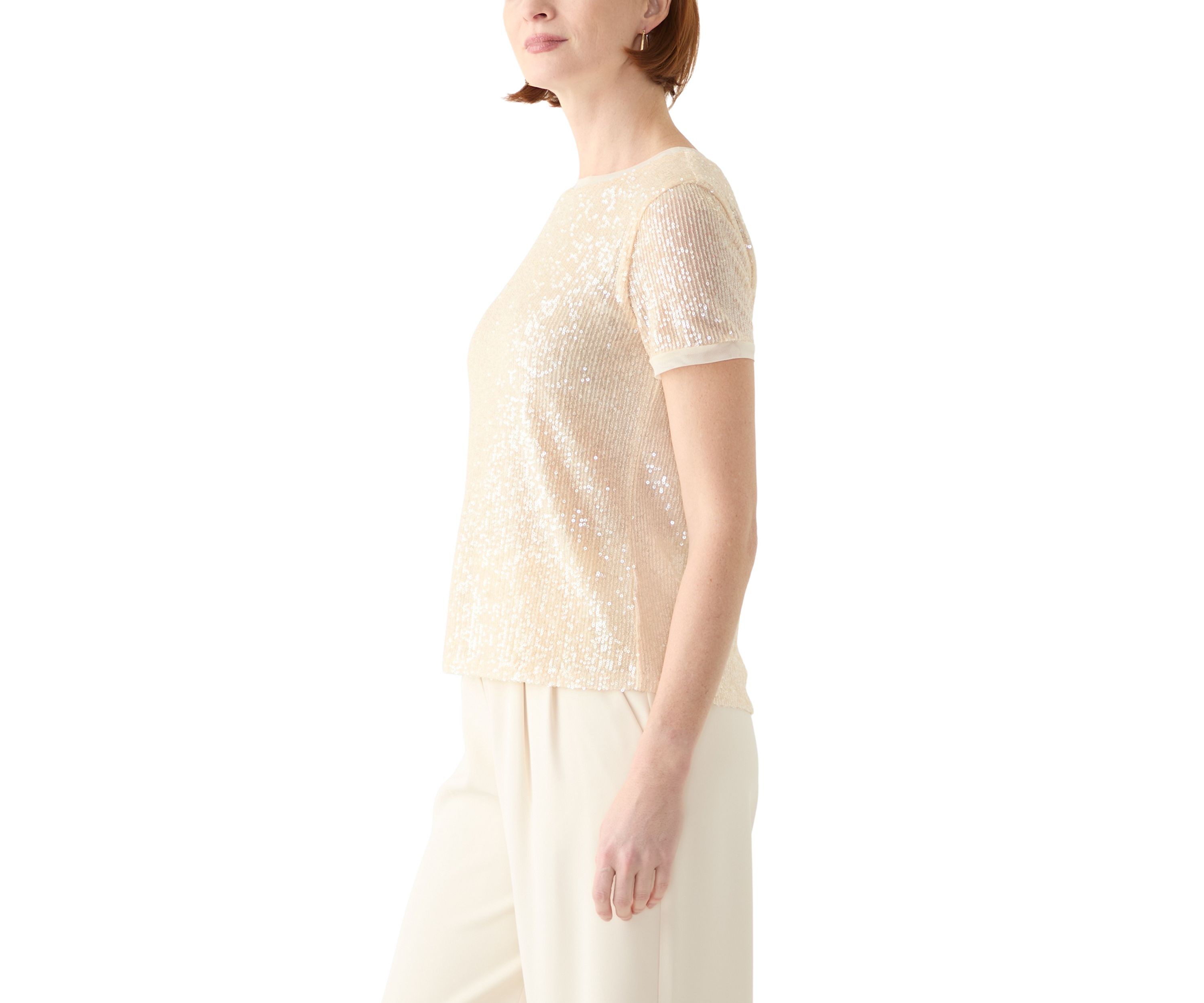 Womens Short Sleeve Sequin Top