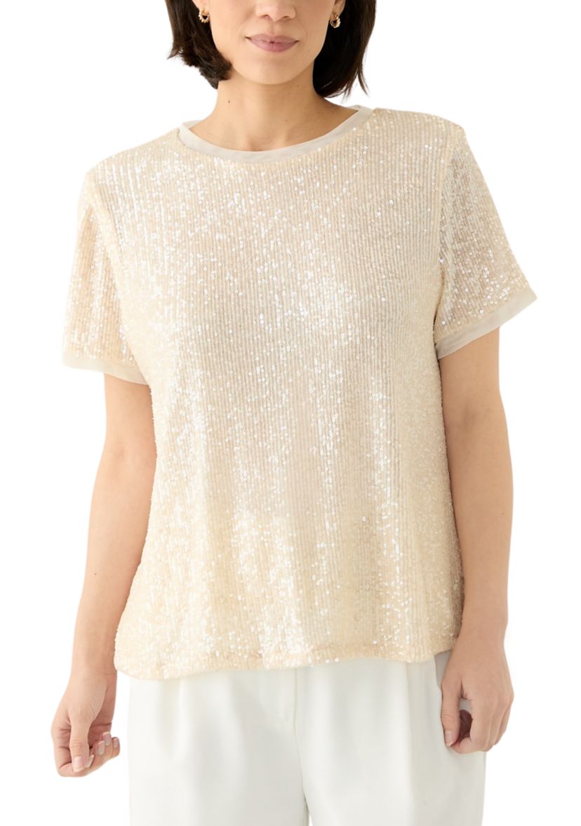 Petite Short Sleeve Sequin T-Shirt