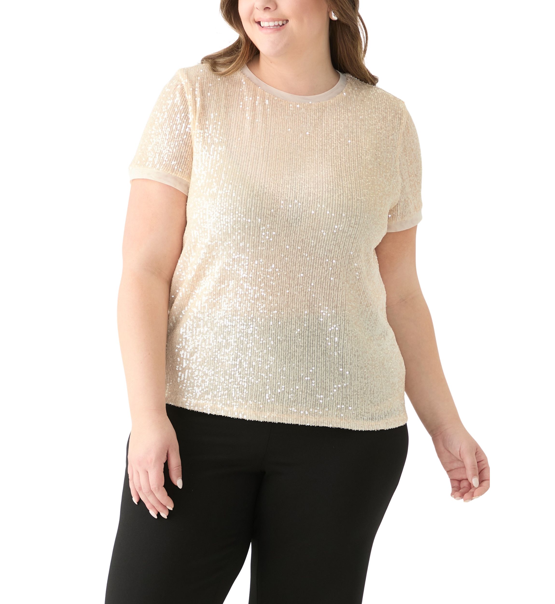Plus Size Short Sleeve Sequin Top