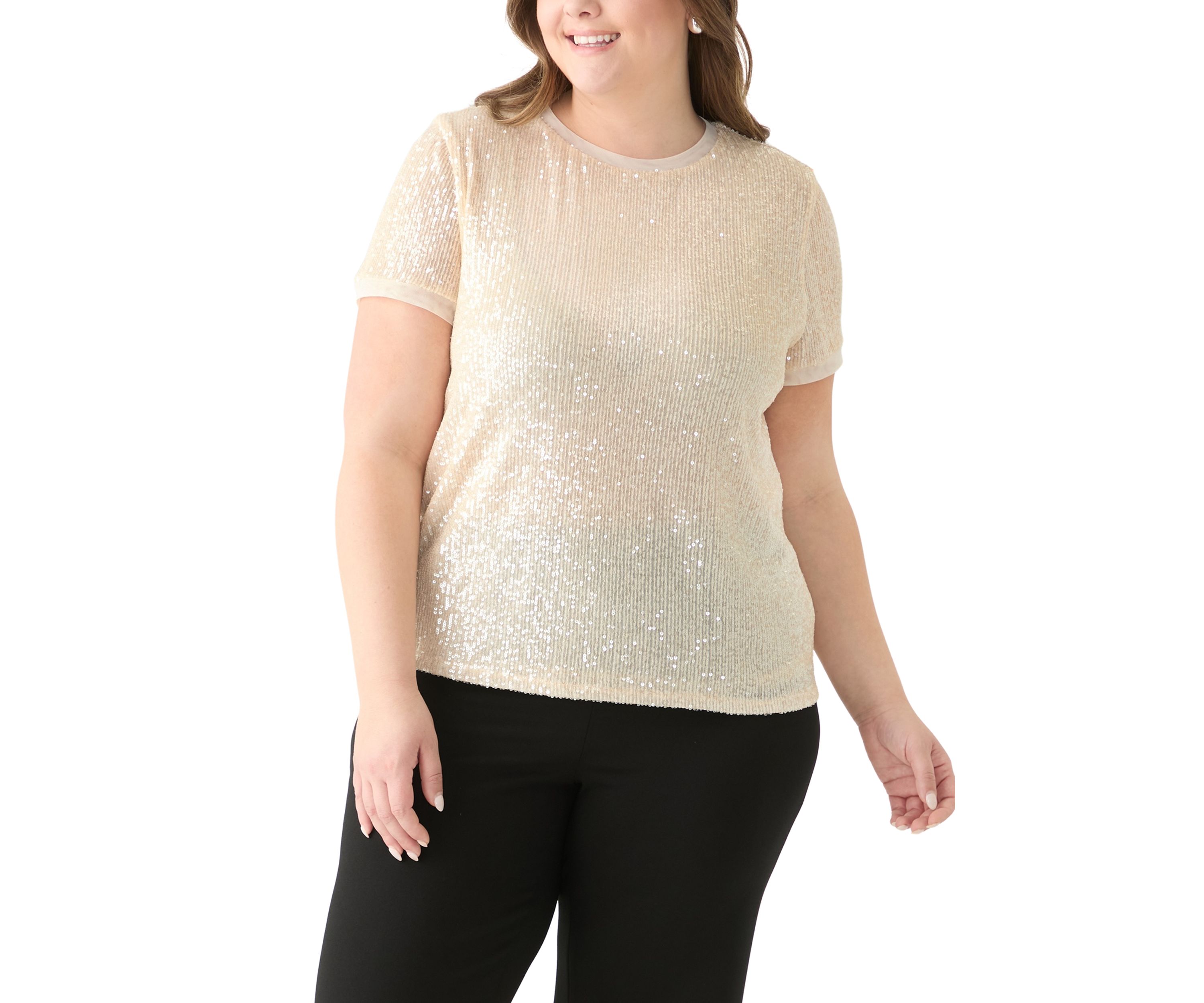Plus Size Short Sleeve Sequin Top