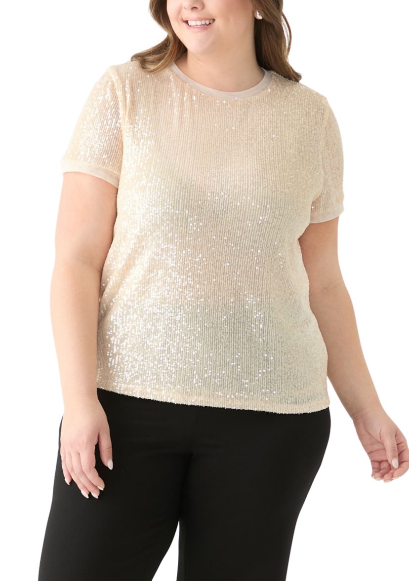 Plus Size Short Sleeve Sequin Top