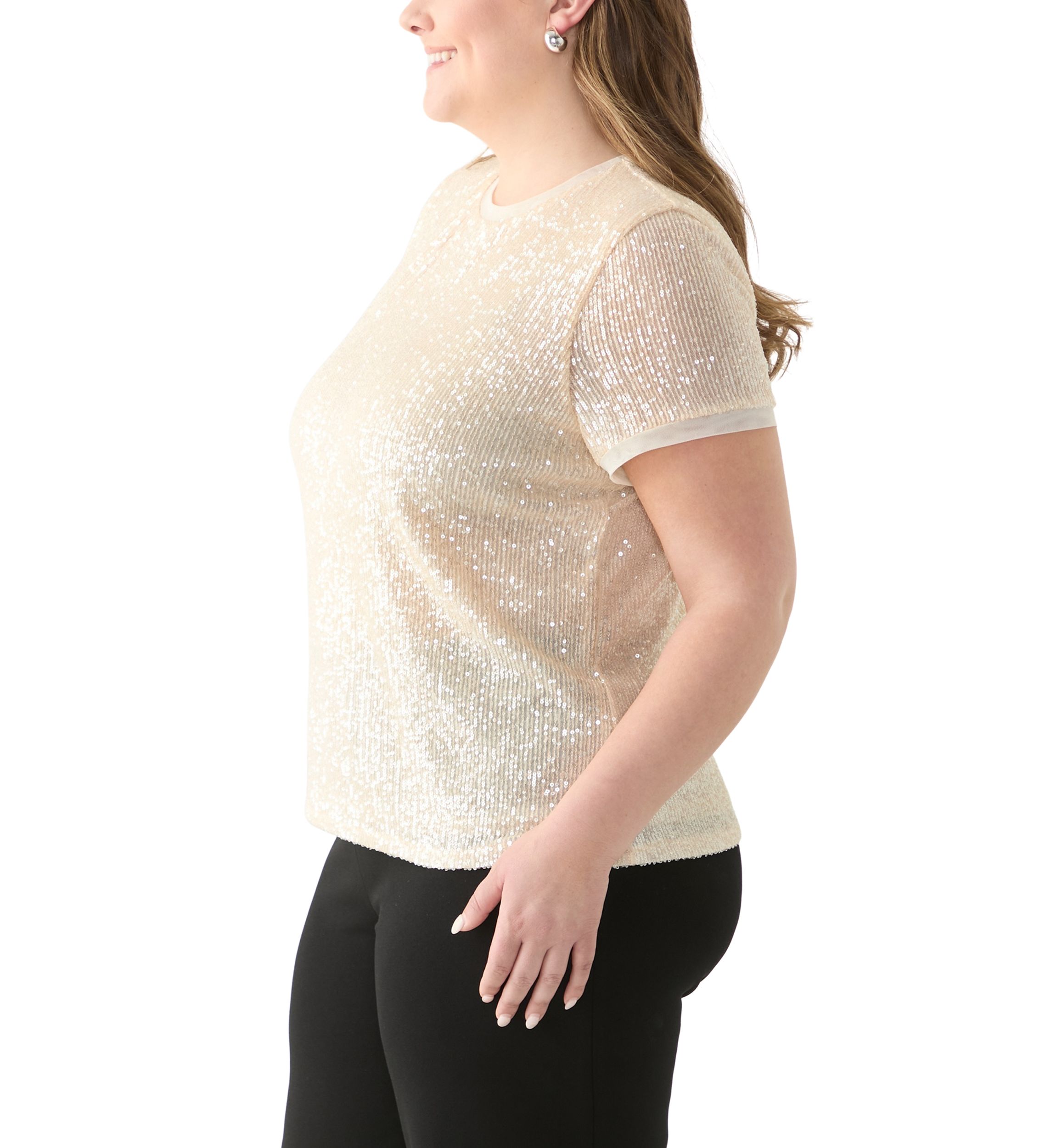 Plus Size Short Sleeve Sequin Top