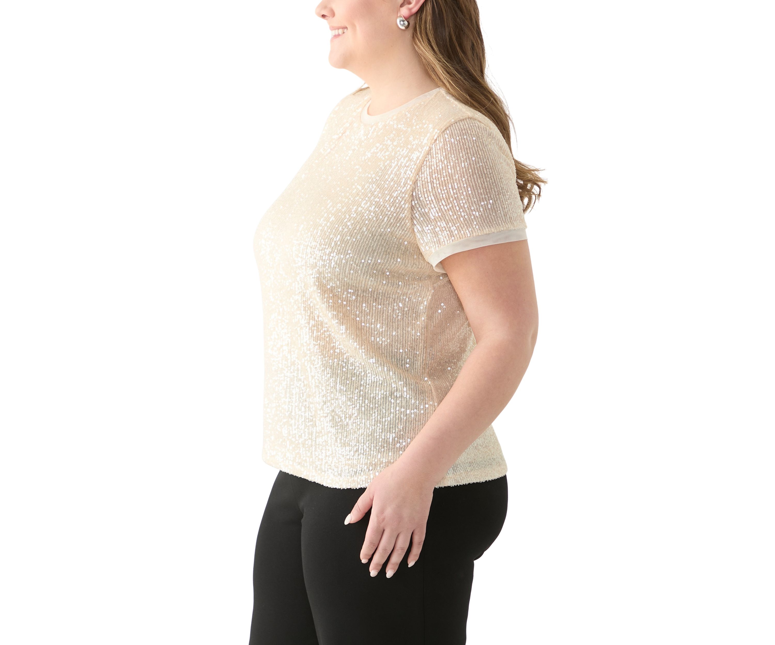 Plus Size Short Sleeve Sequin Top
