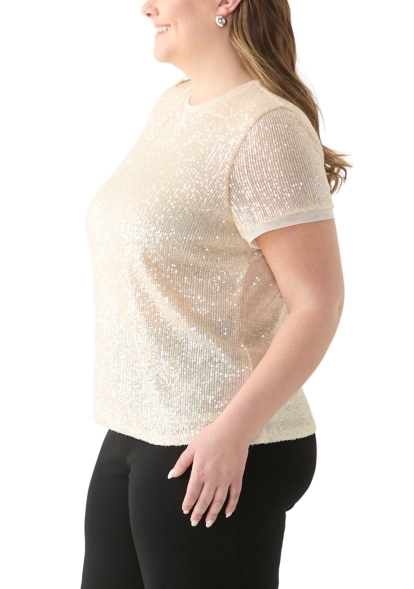 Plus Size Short Sleeve Sequin Top