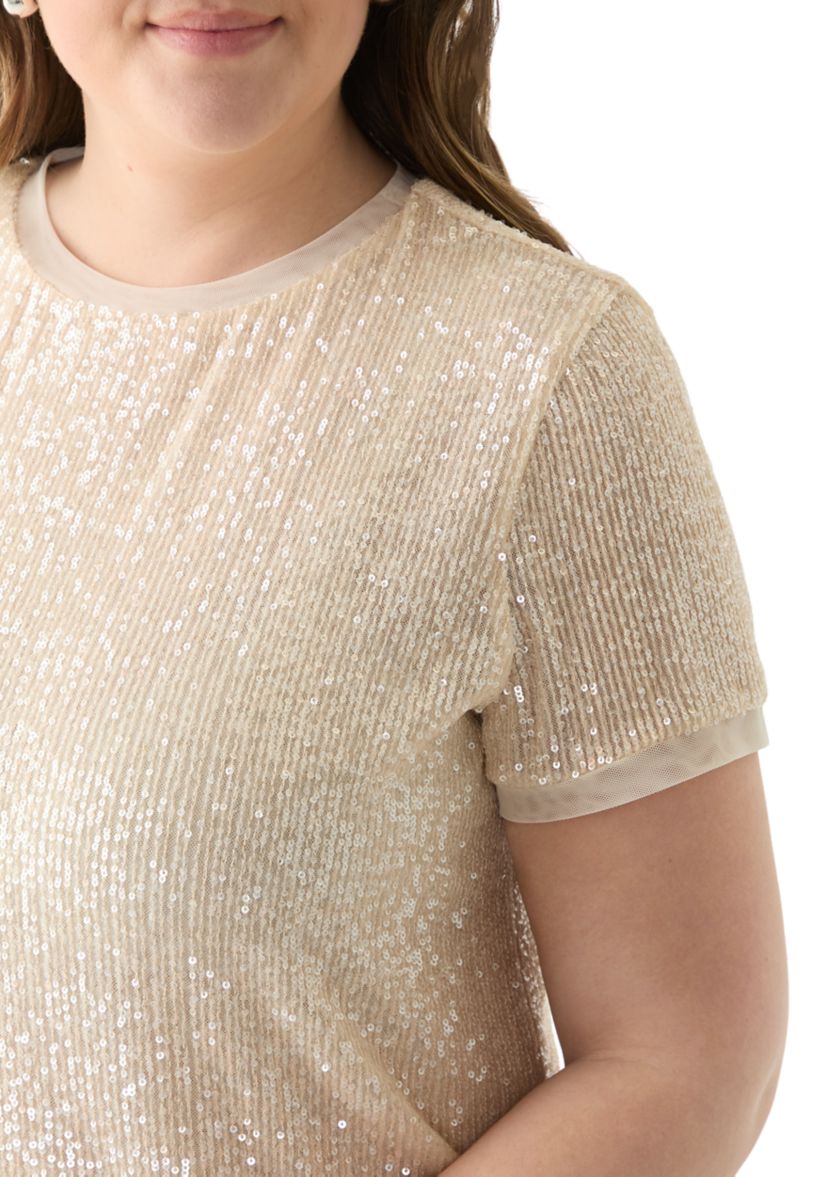 Plus Size Short Sleeve Sequin Top