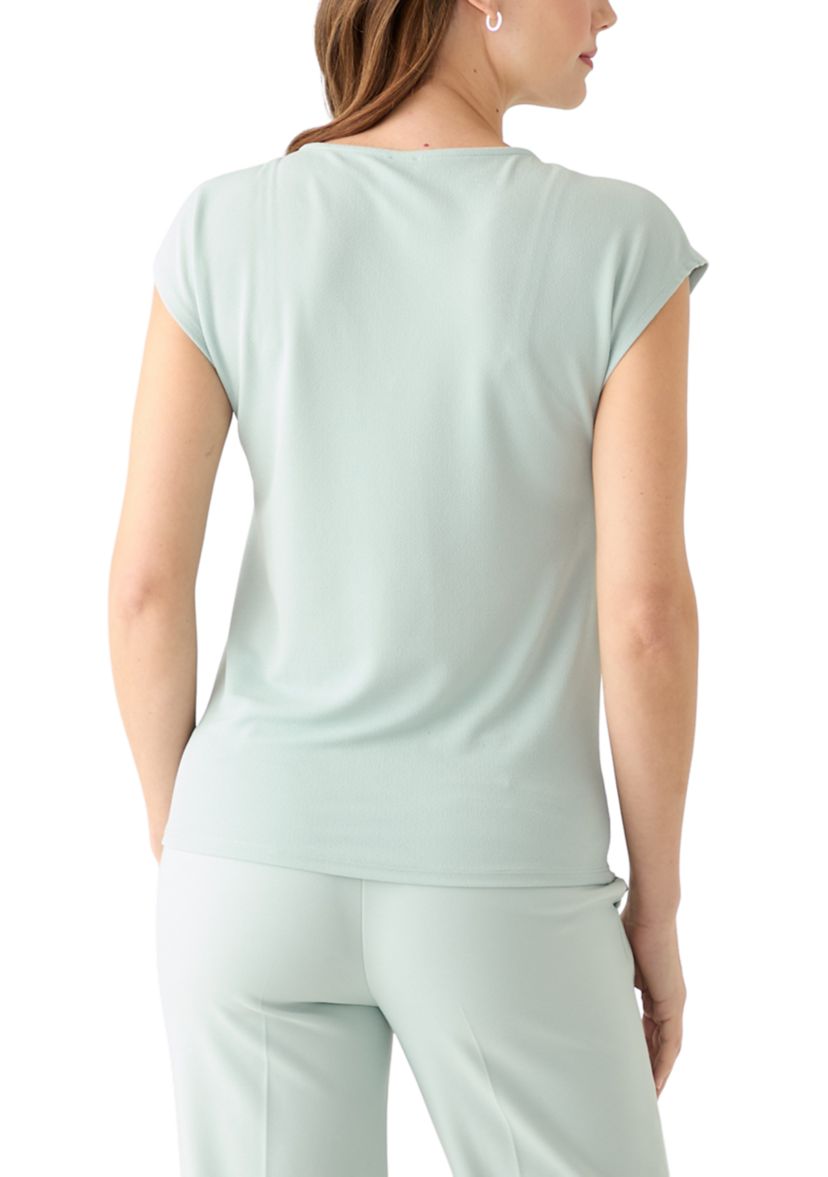 Womens Short Sleeve Keyhole Top with Metal Trim