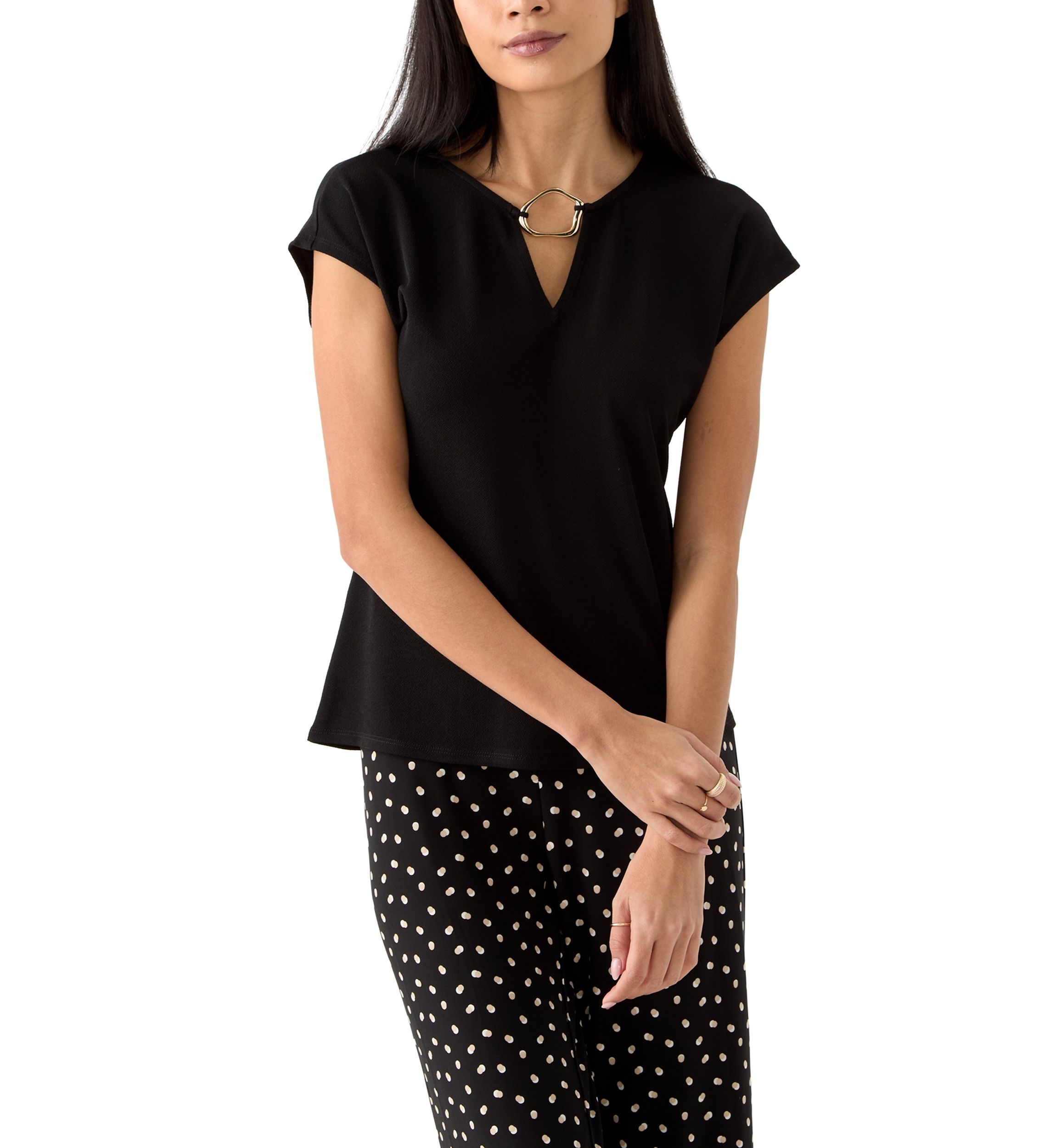 Petite Short Sleeve Keyhole Top