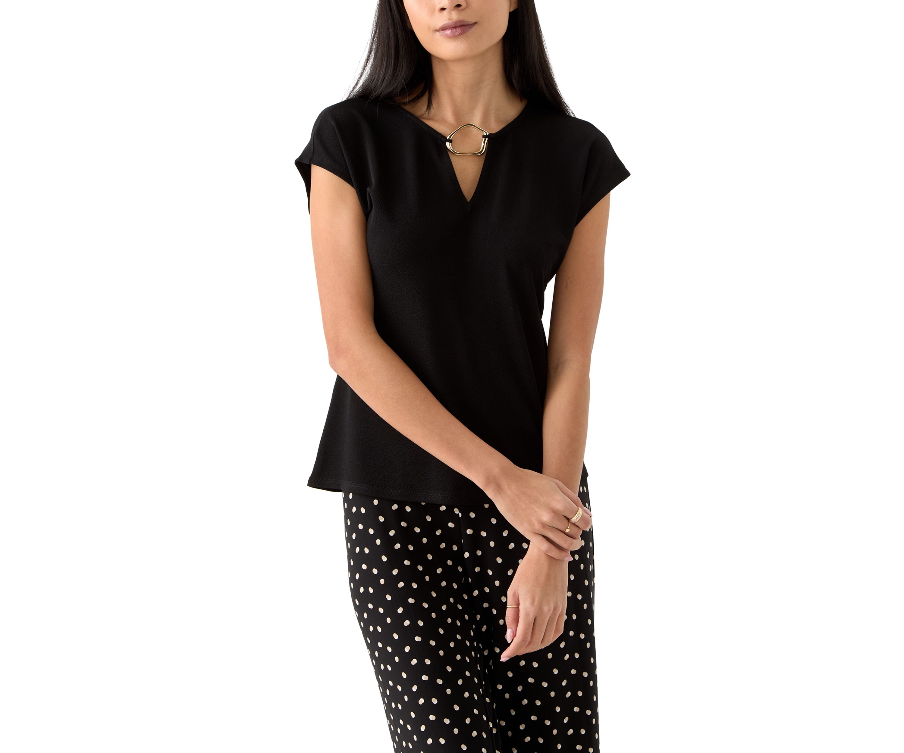 Petite Short Sleeve Keyhole Top