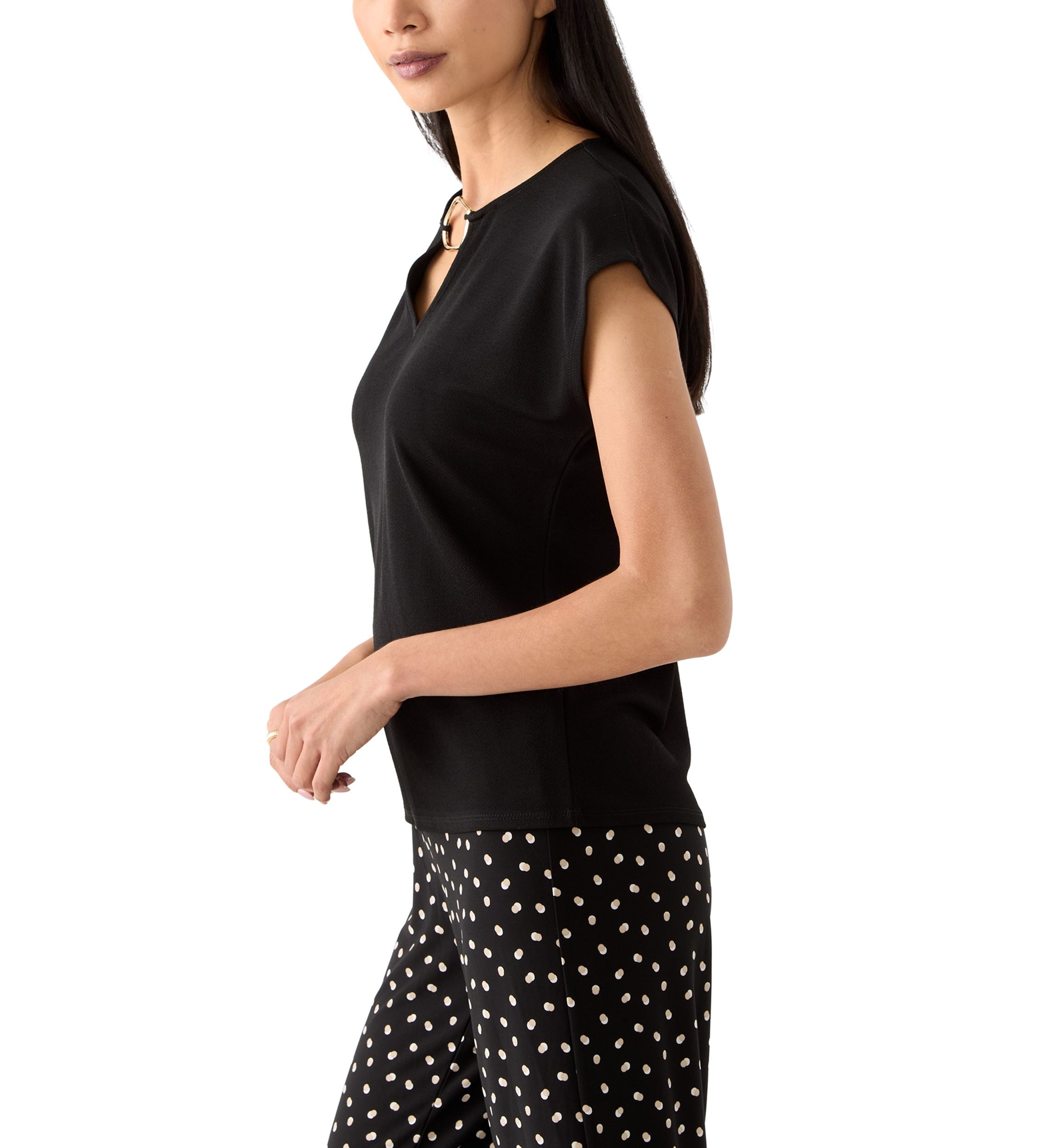 Petite Short Sleeve Keyhole Top