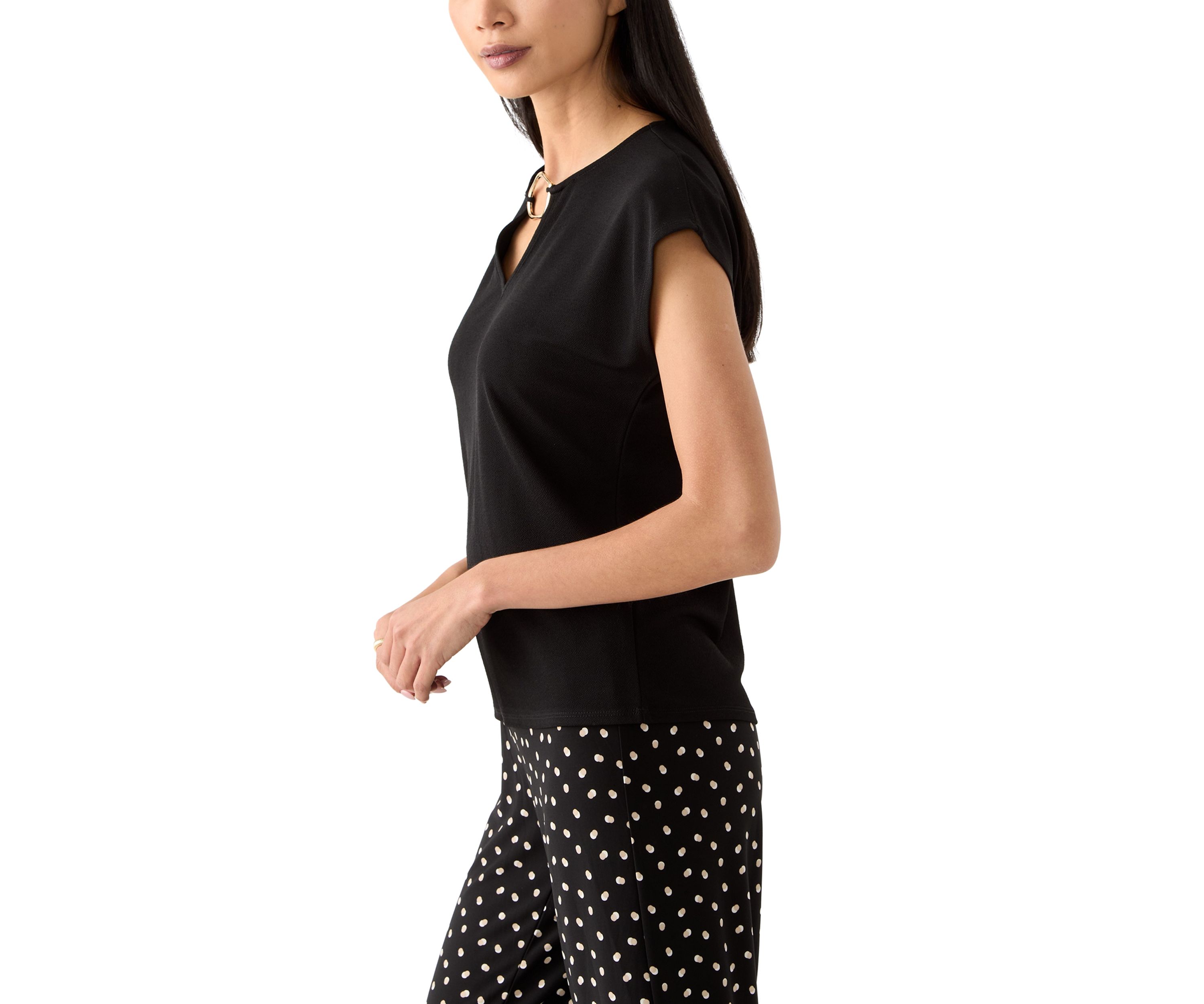 Petite Short Sleeve Keyhole Top