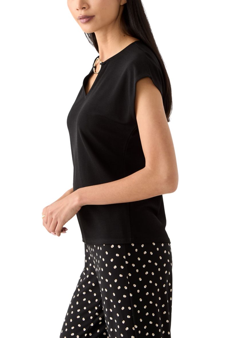 Petite Short Sleeve Keyhole Top