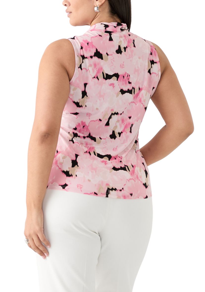Plus Size Triple Pleated Printed Top