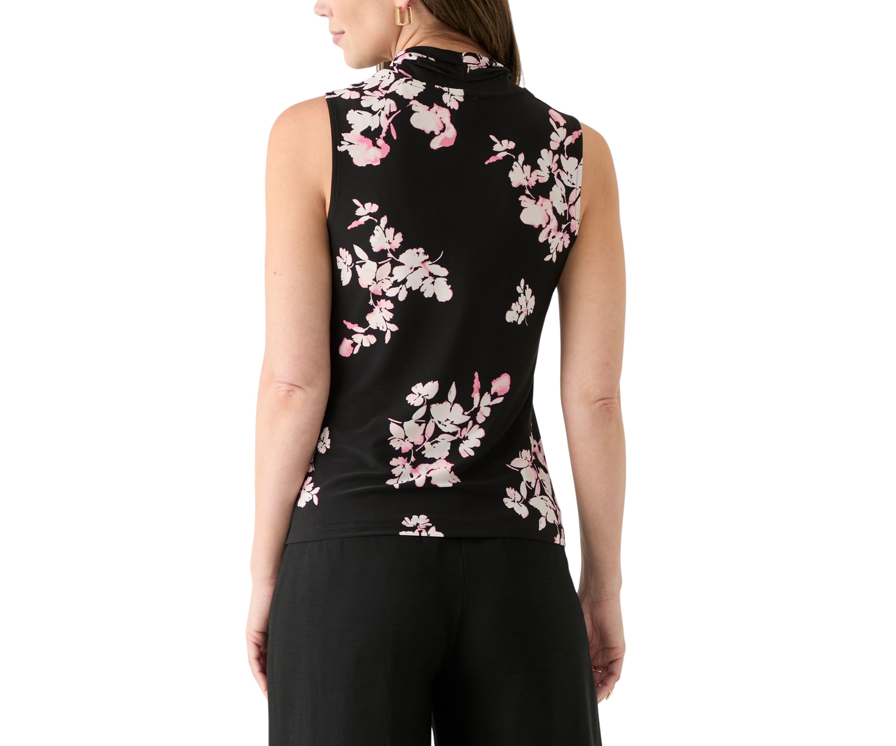 Womens Sleeveless Printed Triple Pleat Top
