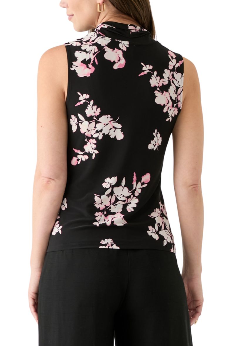 Womens Sleeveless Printed Triple Pleat Top
