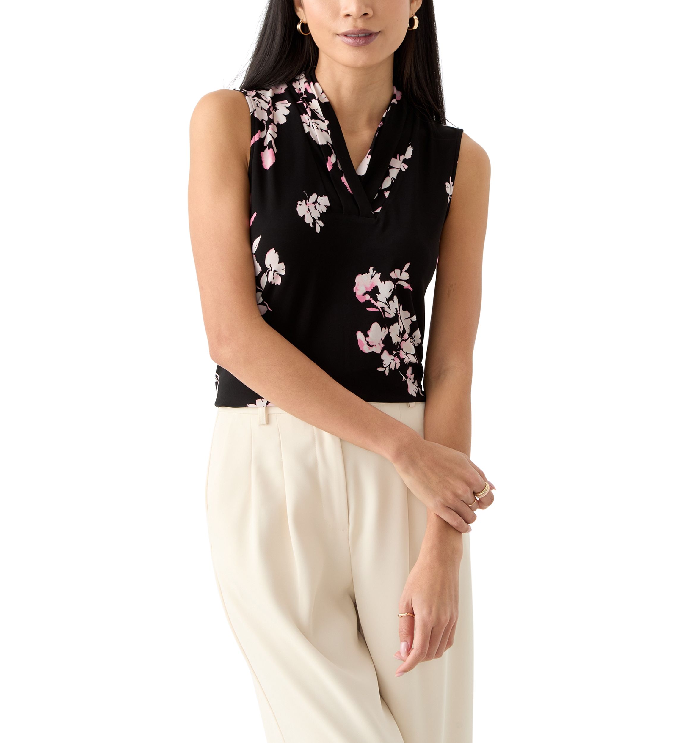 Petite Sleeveless Triple Pleat Top