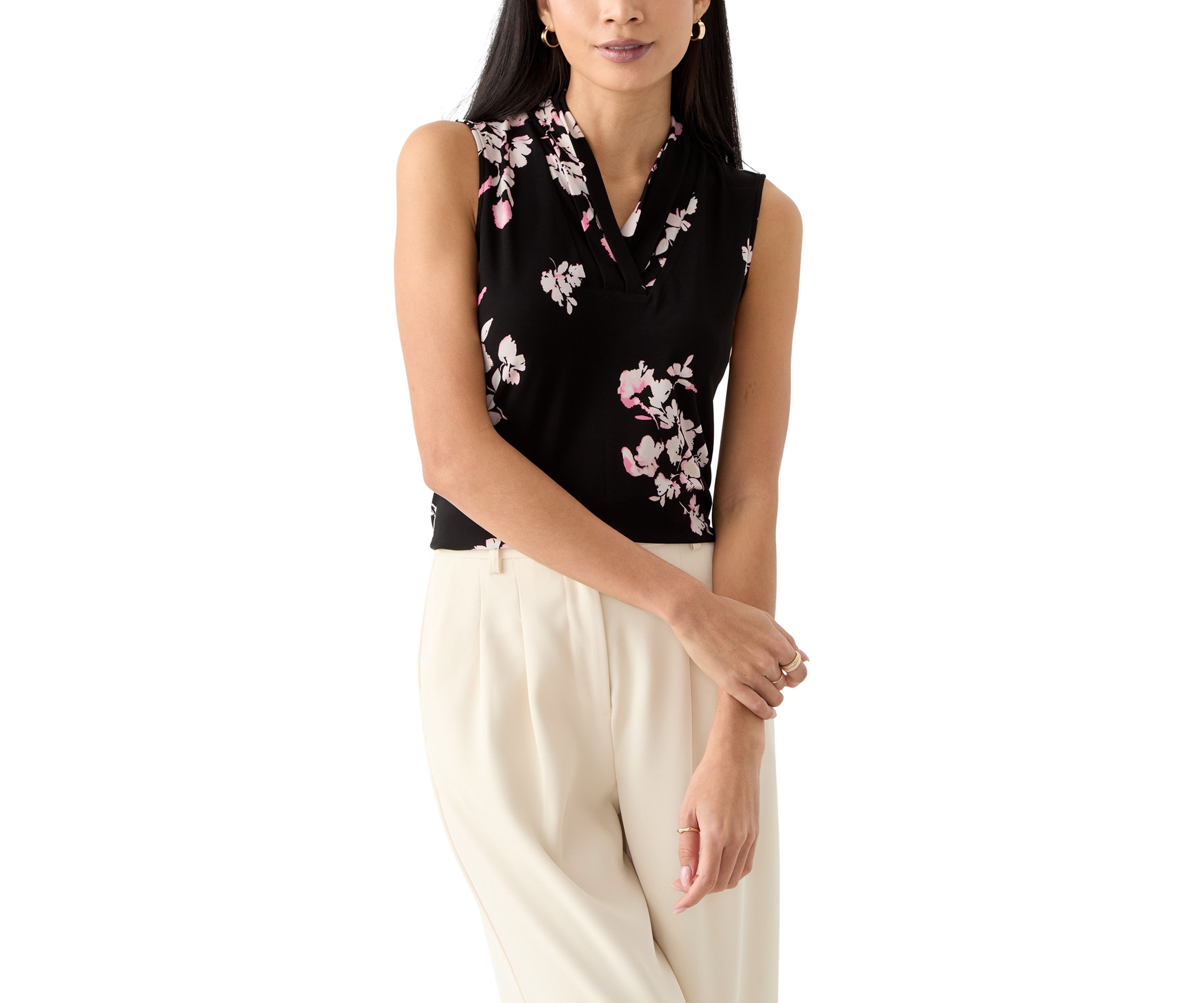 Petite Sleeveless Triple Pleat Top