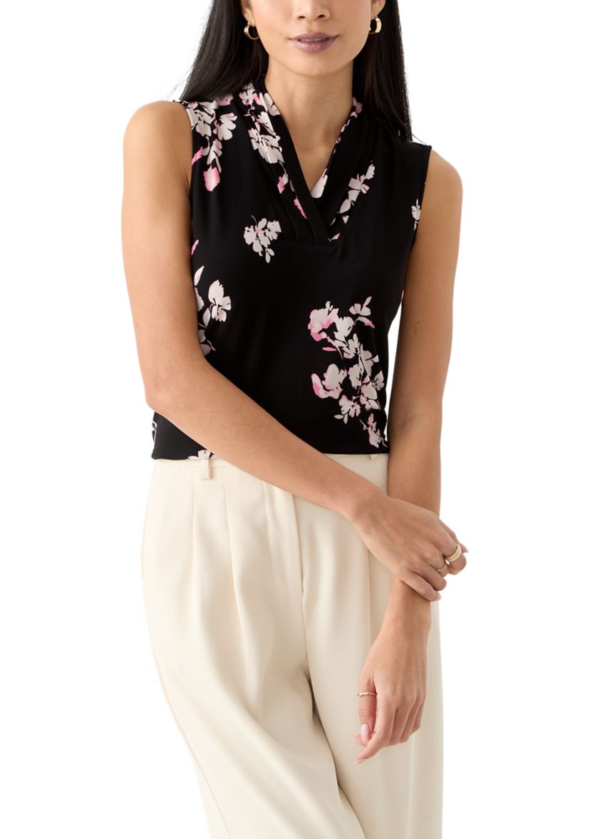 Petite Sleeveless Triple Pleat Top