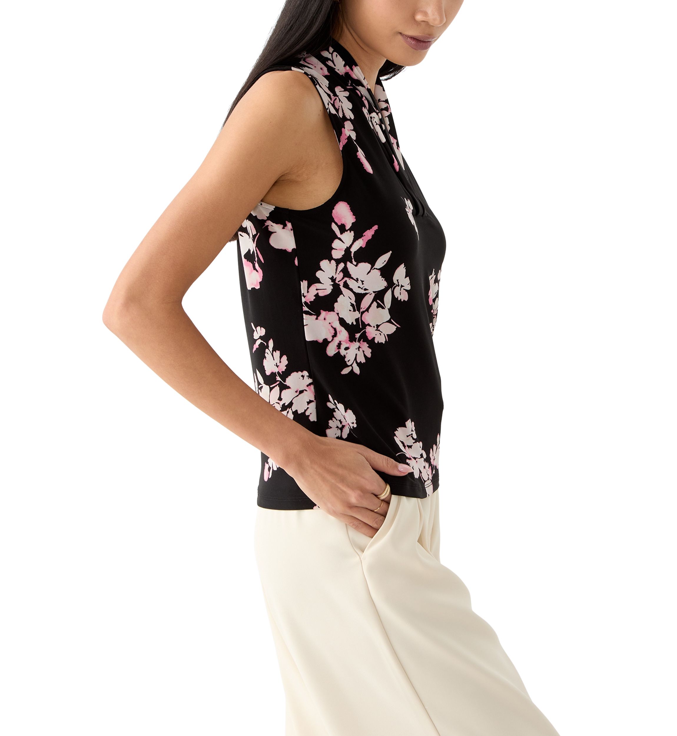 Petite Sleeveless Triple Pleat Top