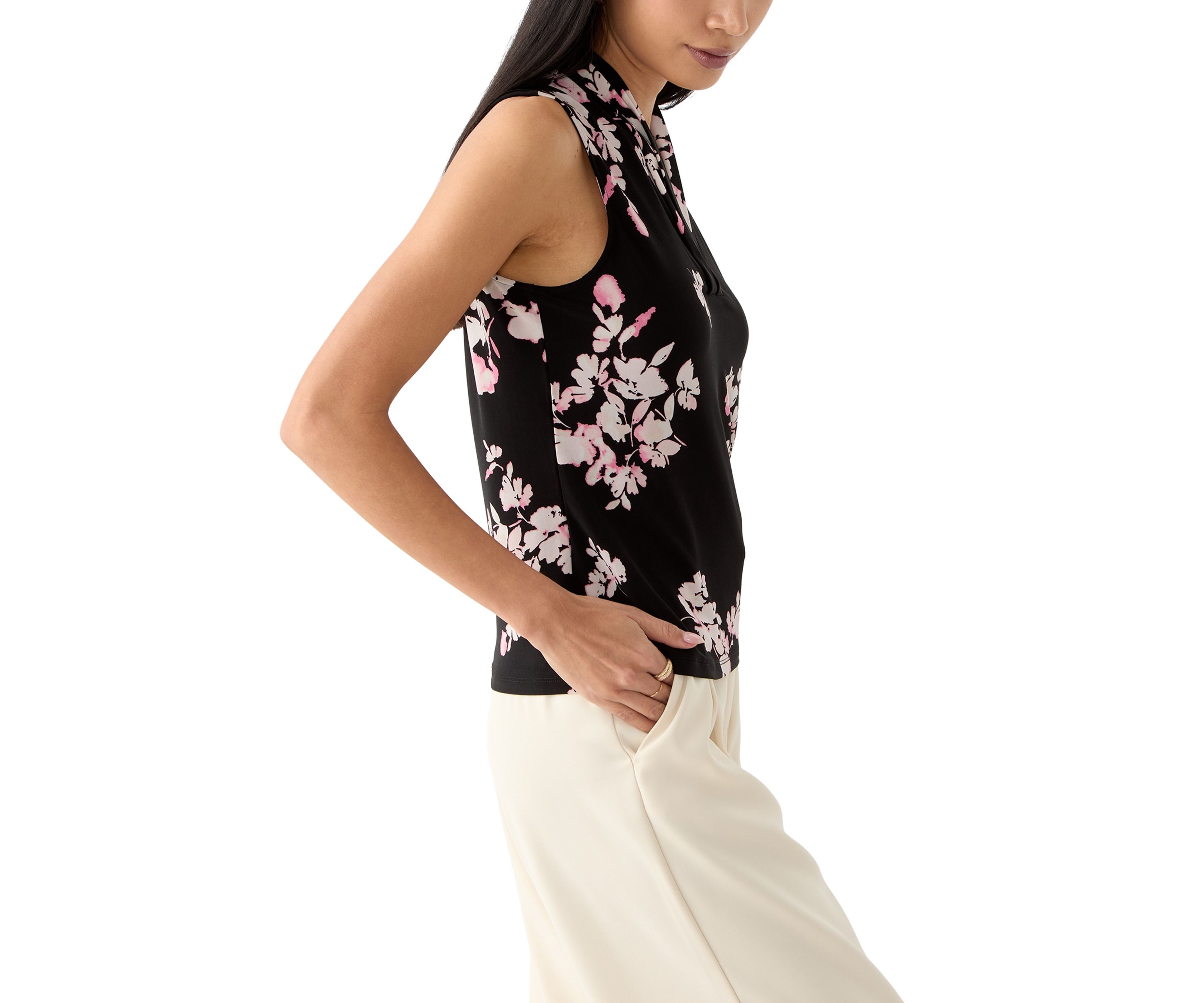 Petite Sleeveless Triple Pleat Top