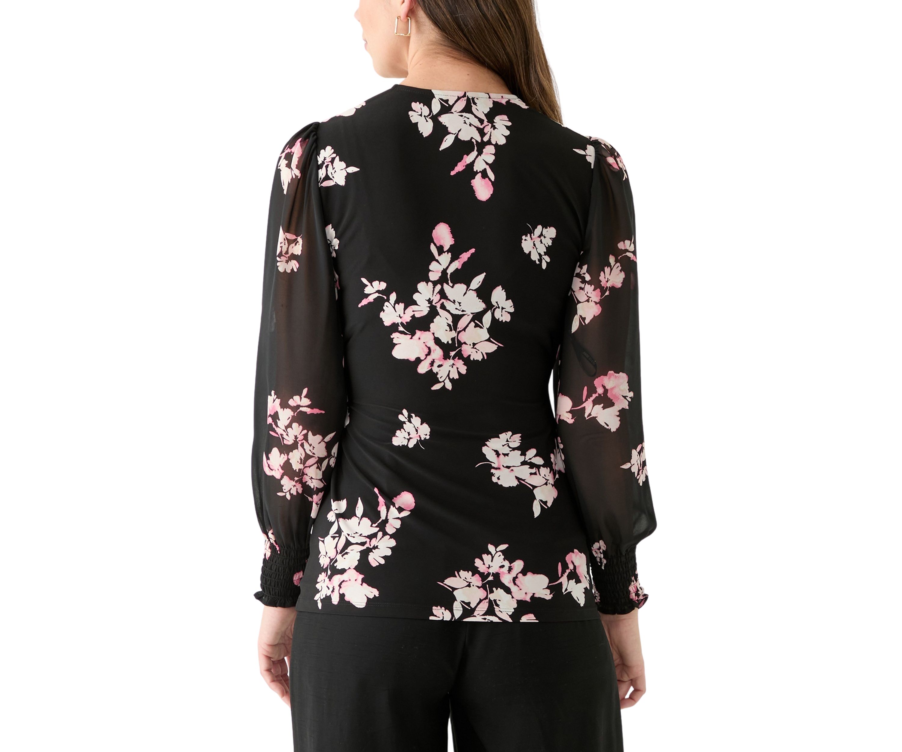 Womens Long Sleeve Printed Mixed Media Top