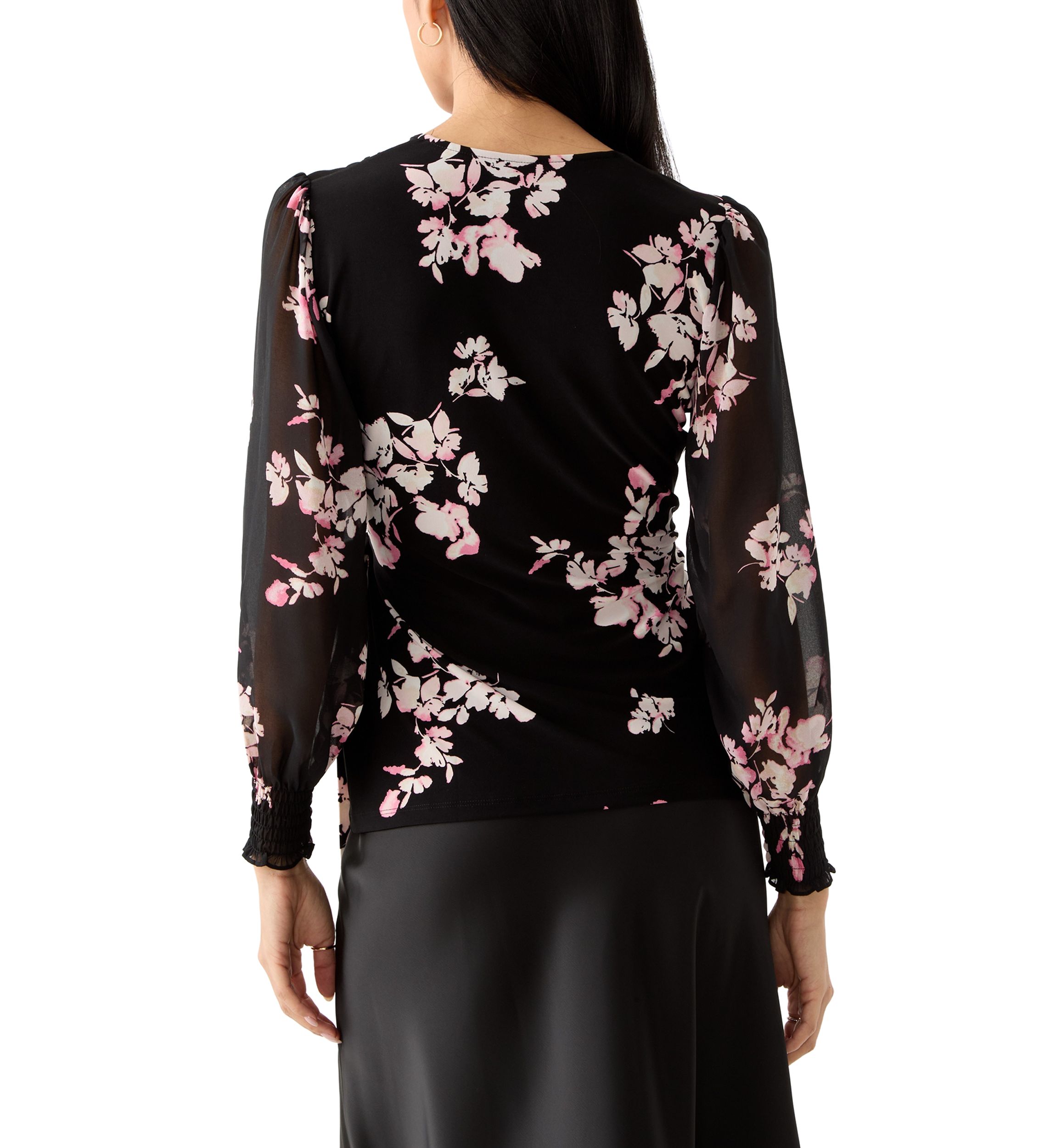 Petite Long Sleeve Smocked Wrap Top