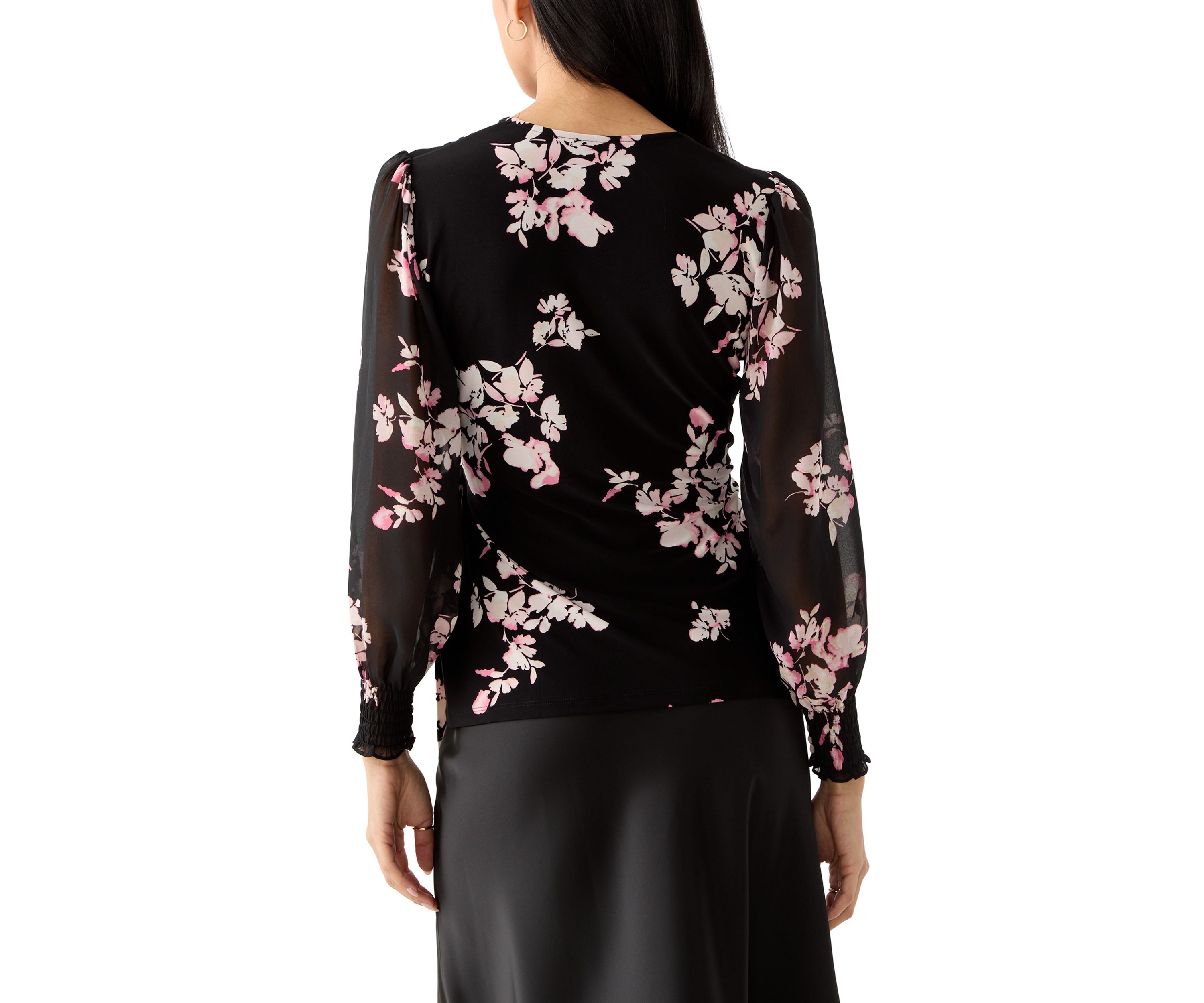 Petite Long Sleeve Smocked Wrap Top