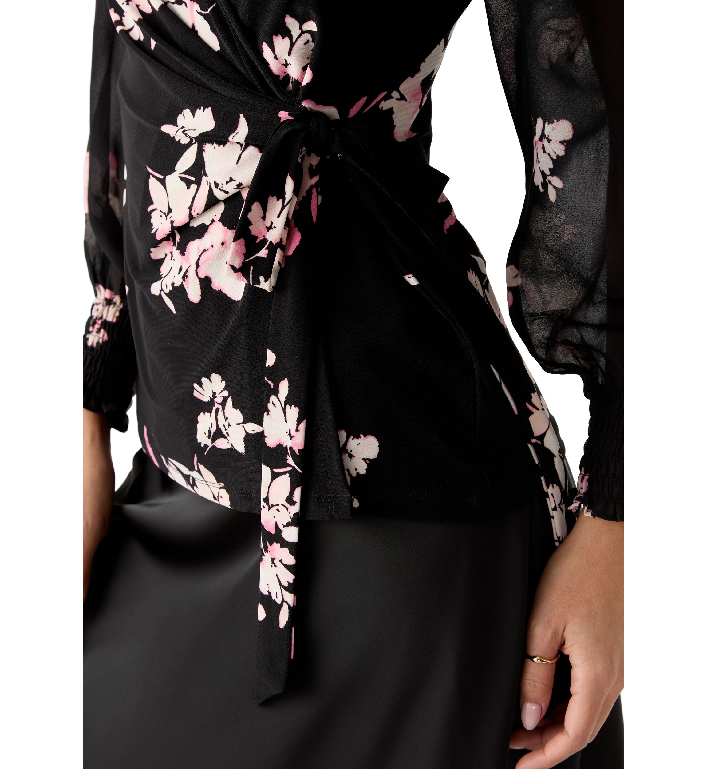 Petite Long Sleeve Smocked Wrap Top