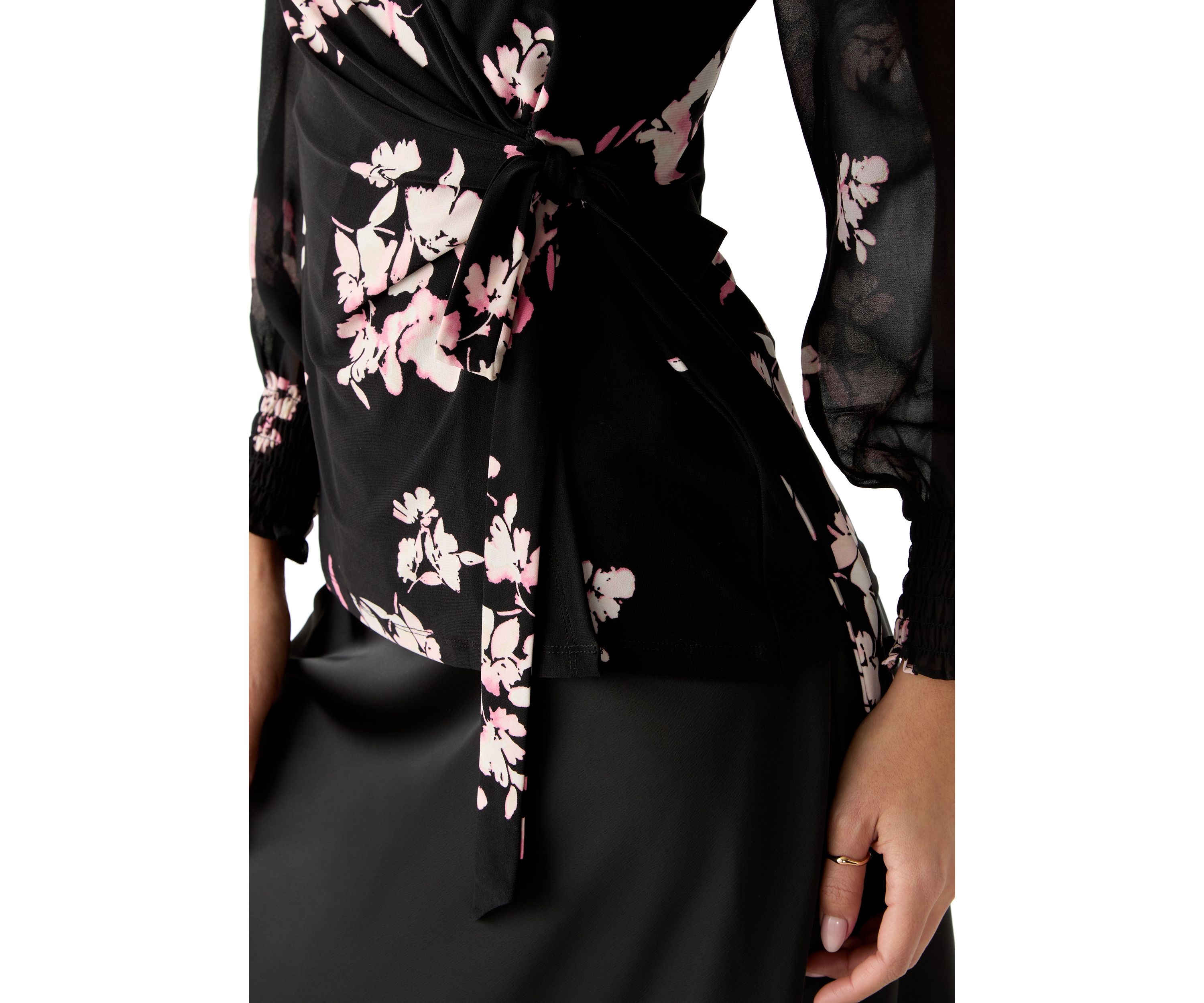 Petite Long Sleeve Smocked Wrap Top
