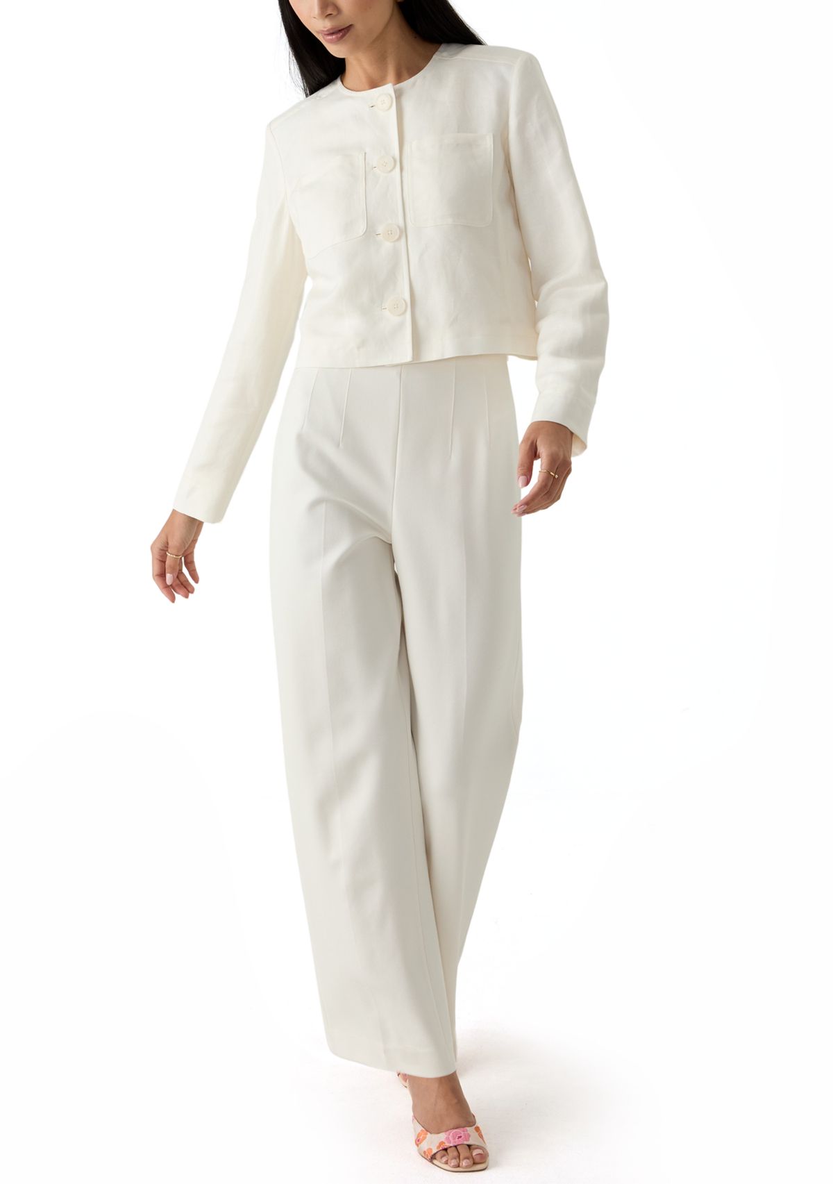 Petite High Rise Double Dart Wide Leg Trousers