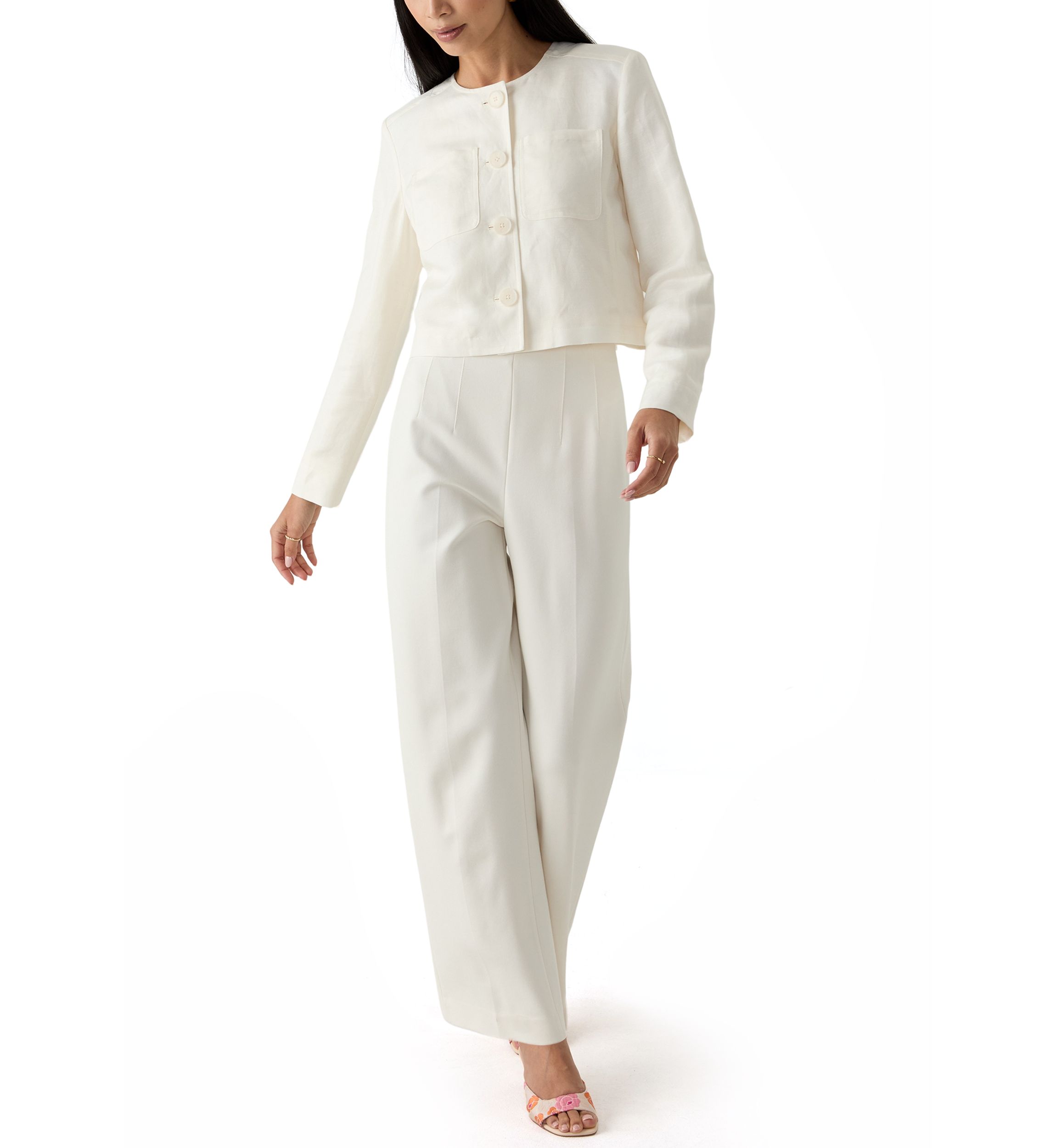 Petite High Rise Double Dart Wide Leg Trousers