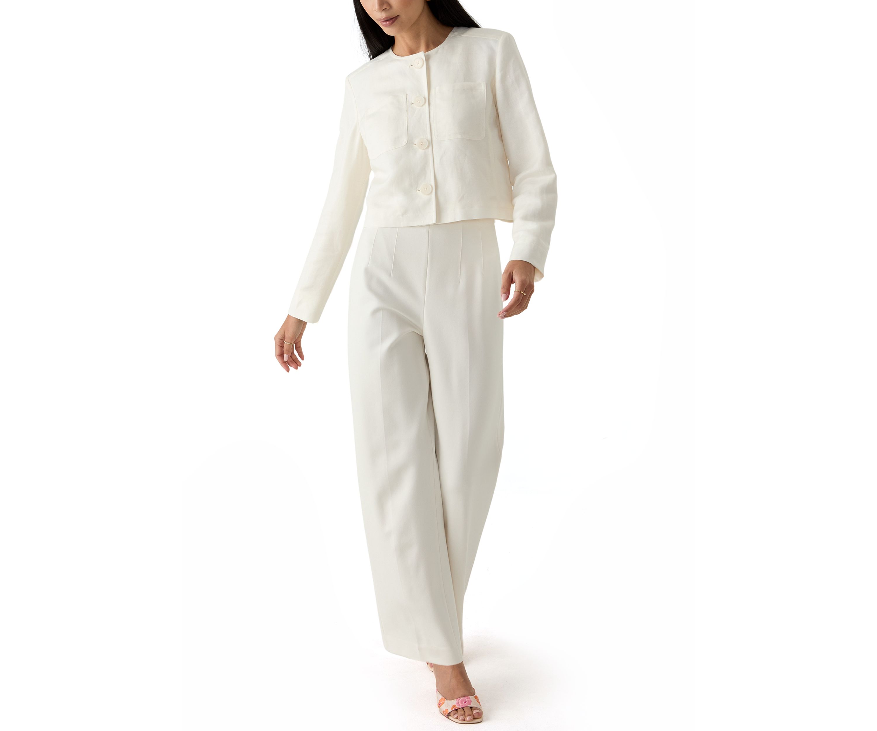 Petite High Rise Double Dart Wide Leg Trousers