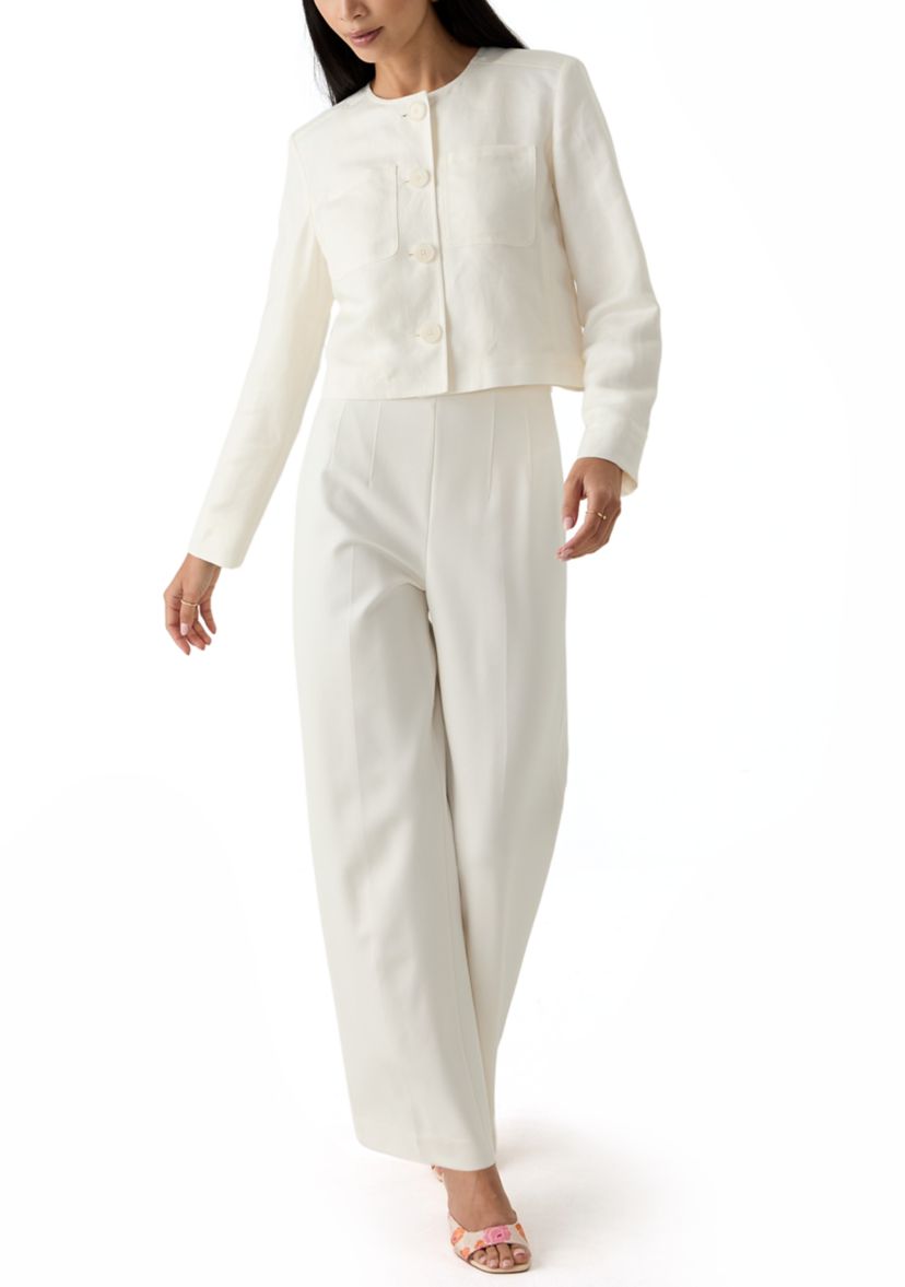 Petite High Rise Double Dart Wide Leg Trousers