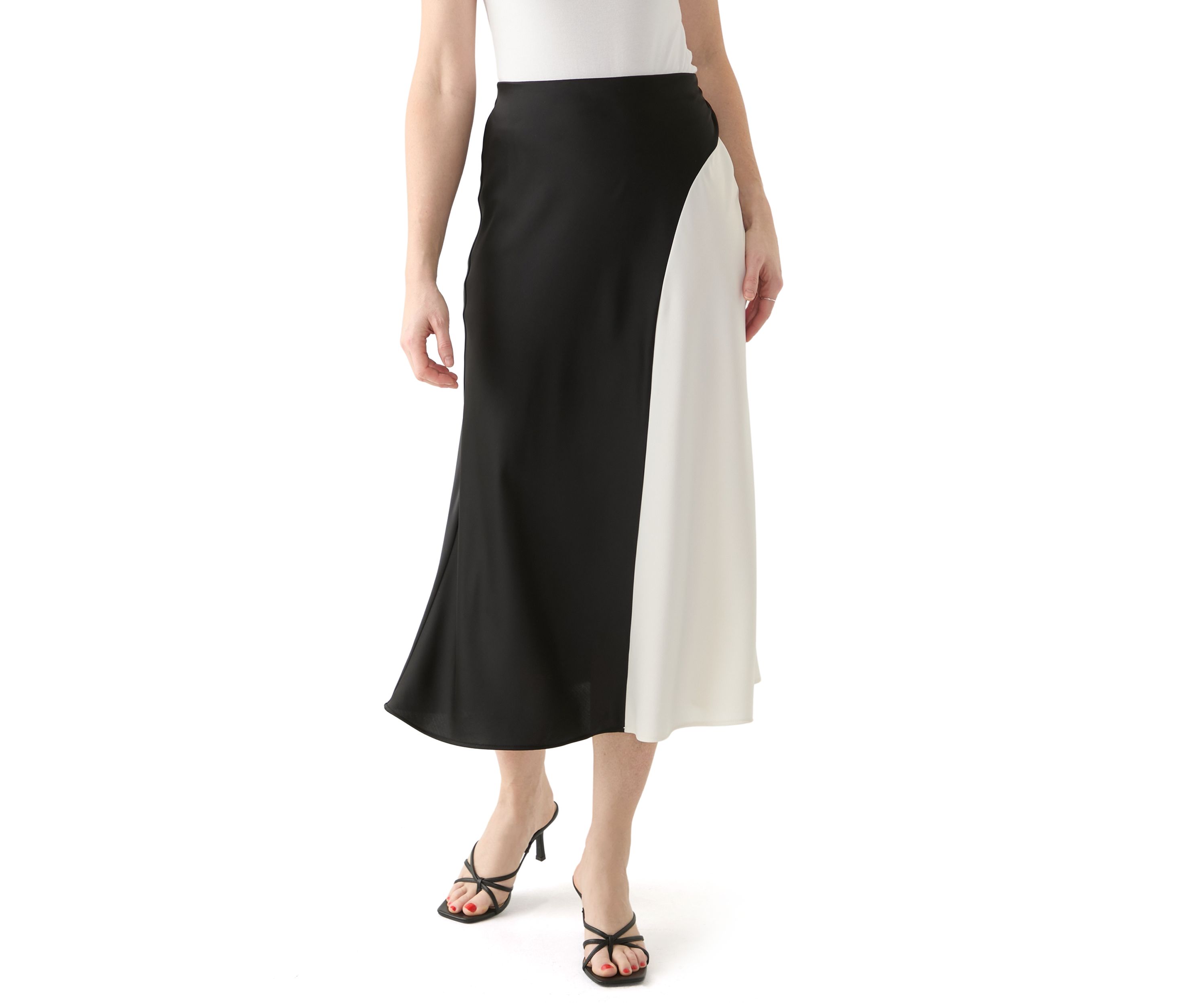 Womens Color Block Bias Midi Skirt