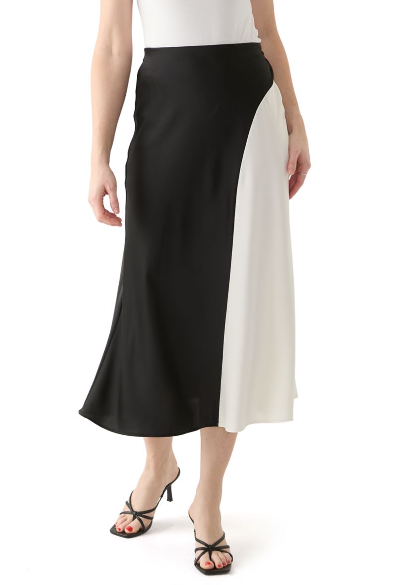 Womens Color Block Bias Midi Skirt