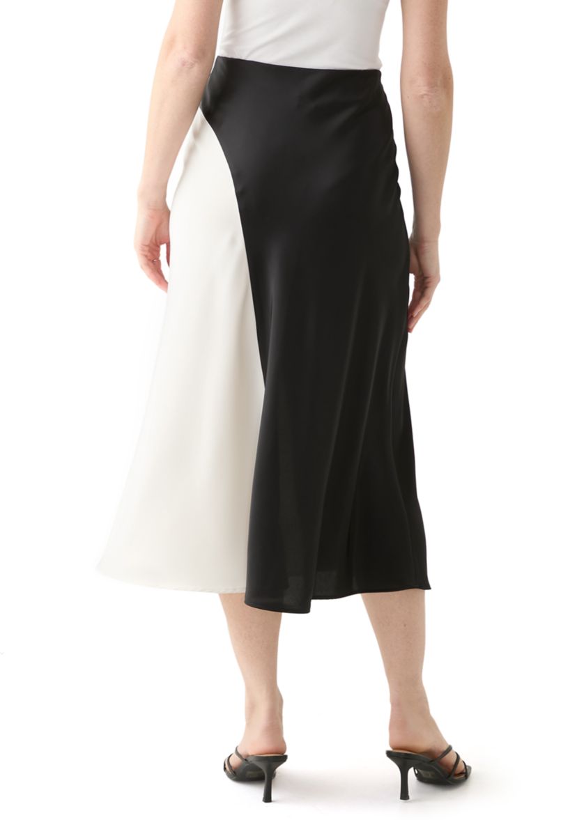 Womens Color Block Bias Midi Skirt