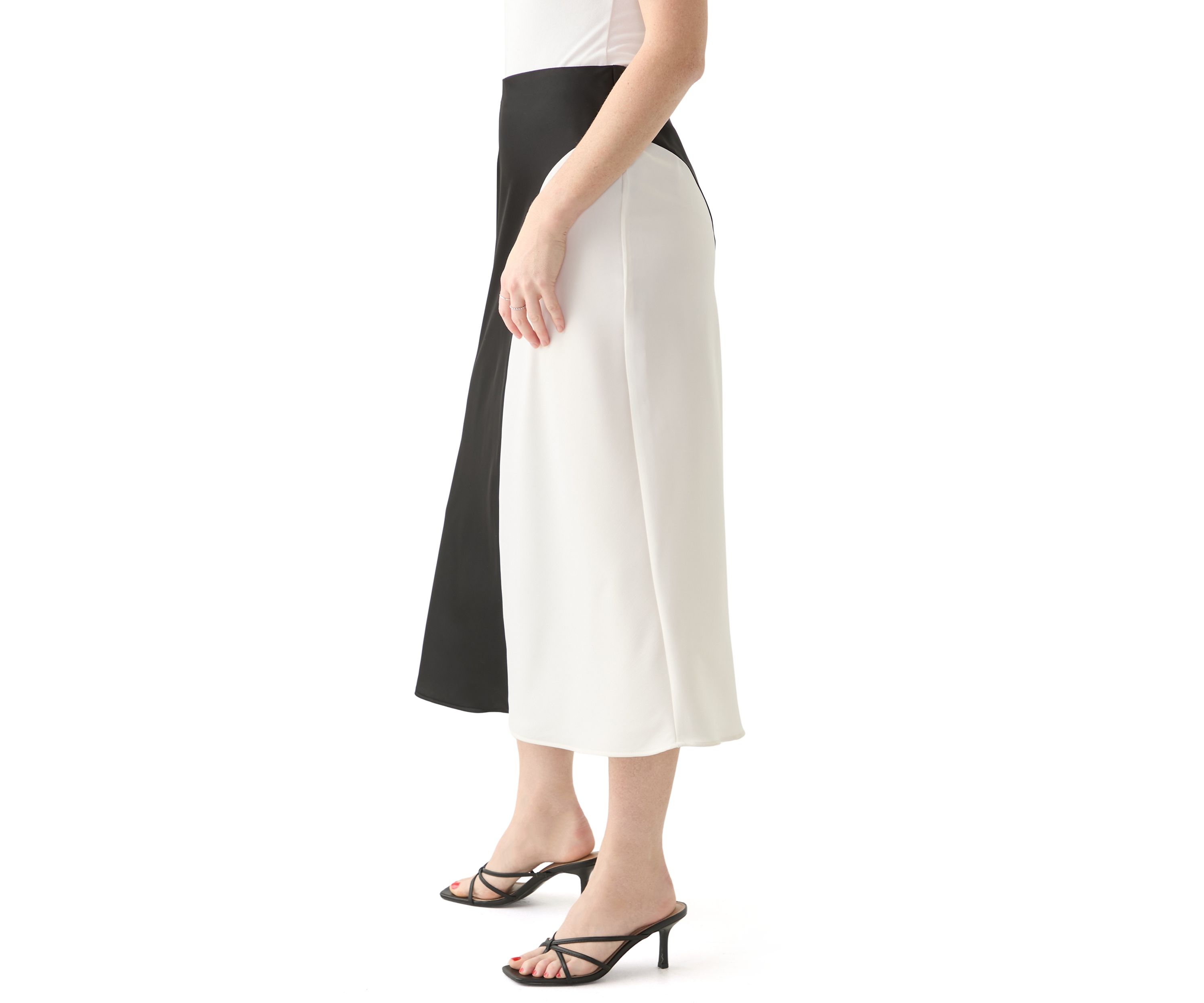 Womens Color Block Bias Midi Skirt
