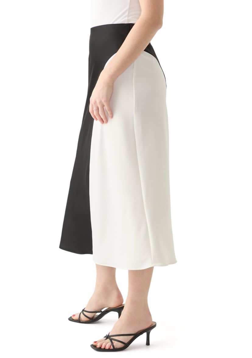 Womens Color Block Bias Midi Skirt